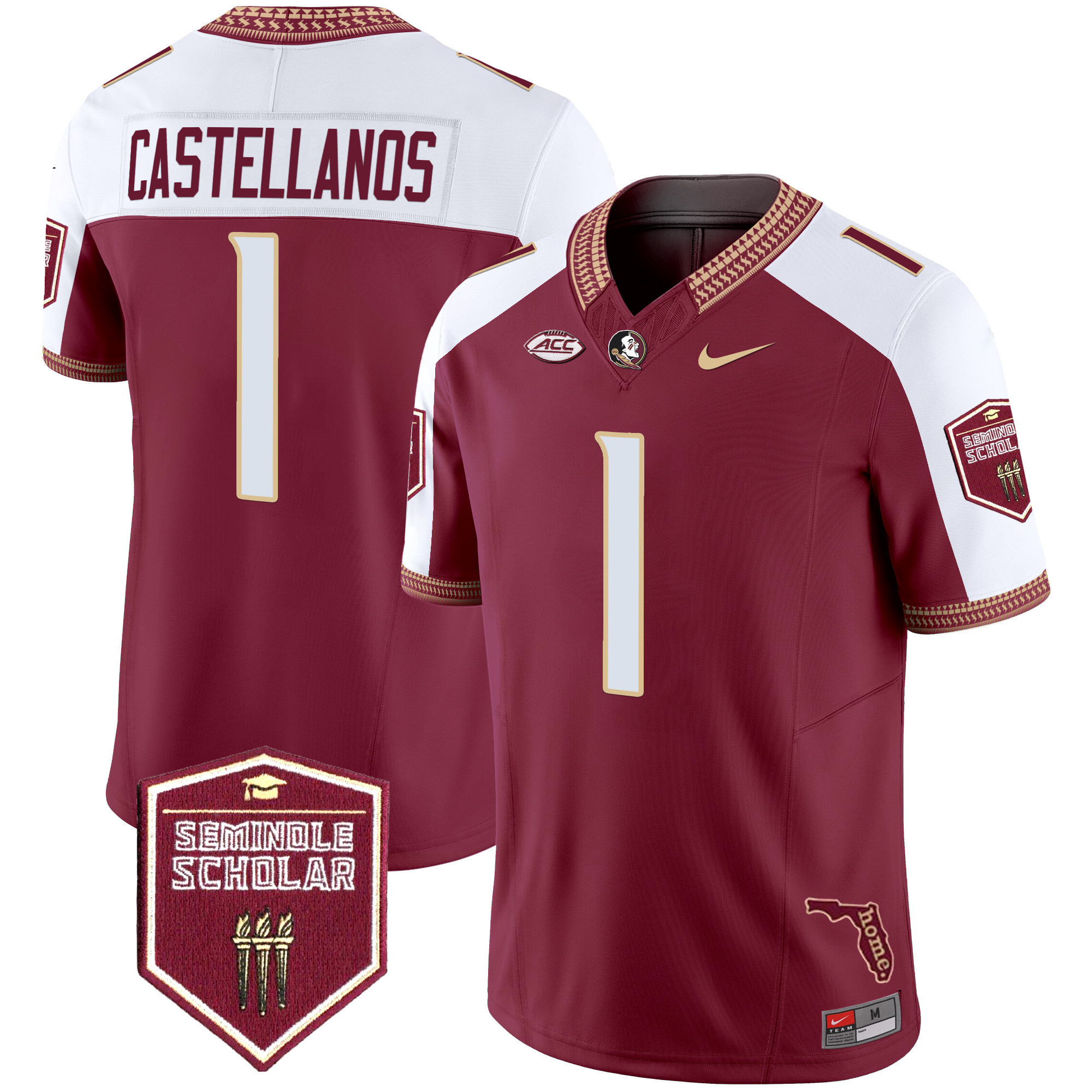 Thomas Castellanos Men's Florida State Seminoles 2025 Seminole Scholar Patch Vapor Limited Garnet Alternate Jersey - All Stitched