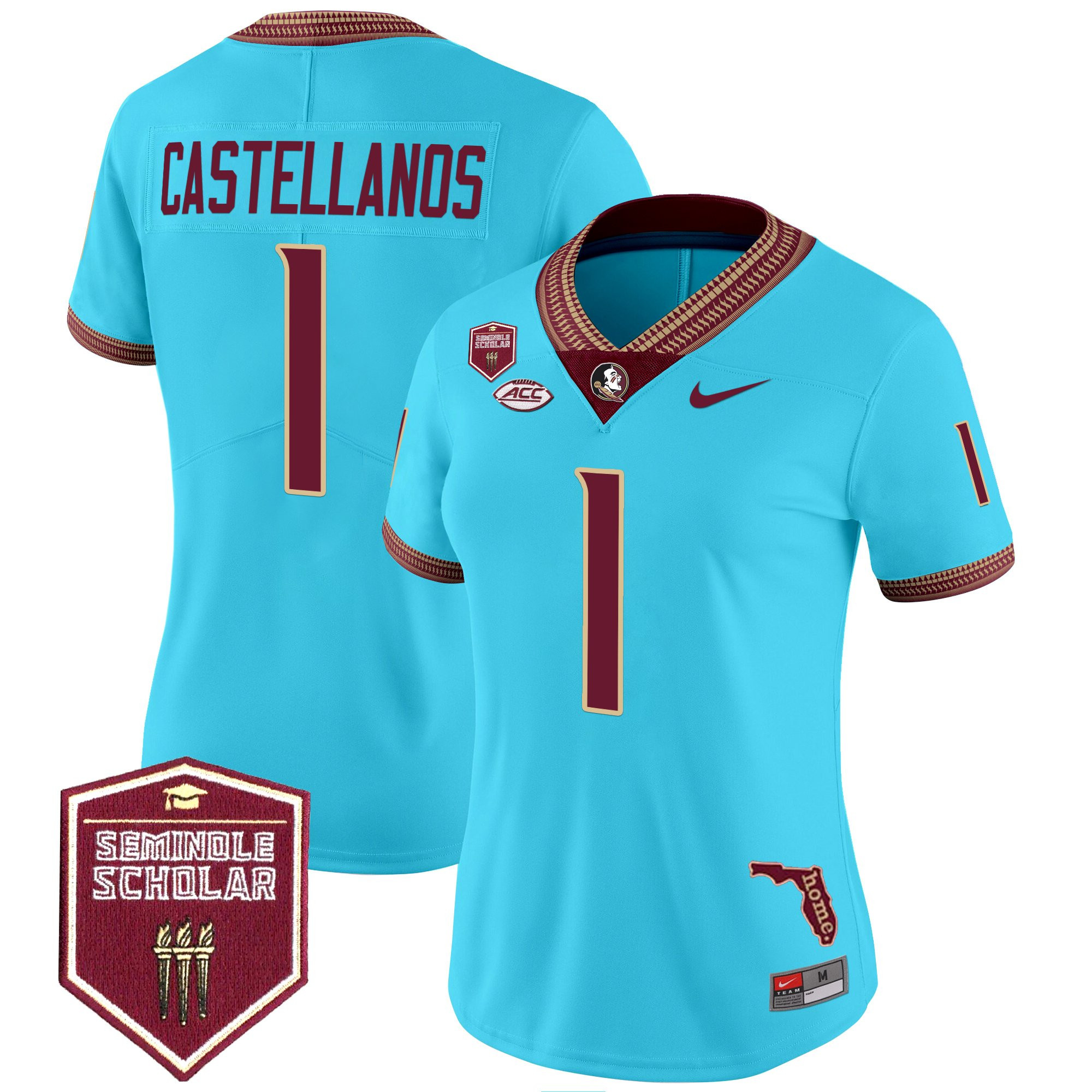 Thomas Castellanos Women's Florida State Seminoles 2025 Seminole Scholar Patch Vapor Limited Turquoise Jersey - All Stitched
