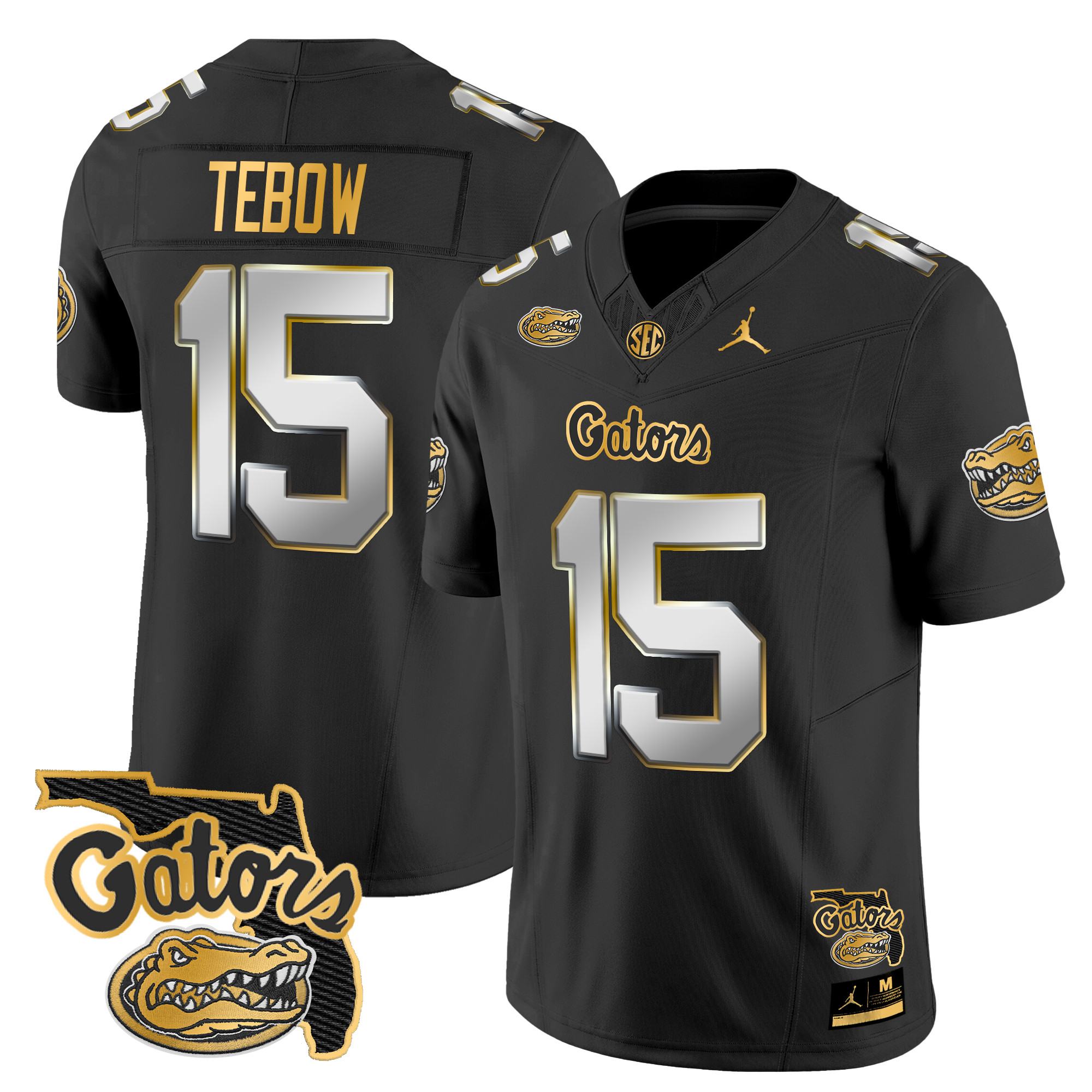 Tim Tebow Men's Florida Gators 2025 Florida Patch Gold Vapor Limited Black Limited Jersey - All Stitched