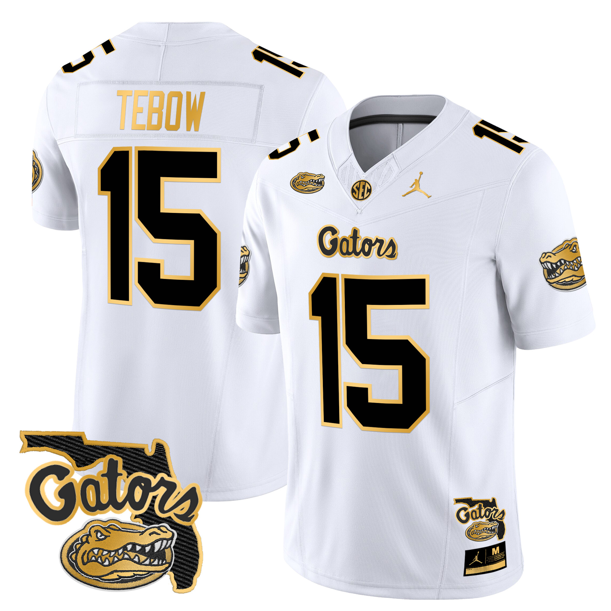 Tim Tebow Men's Florida Gators 2025 Florida Patch Gold Vapor Limited White Gold Jersey - All Stitched