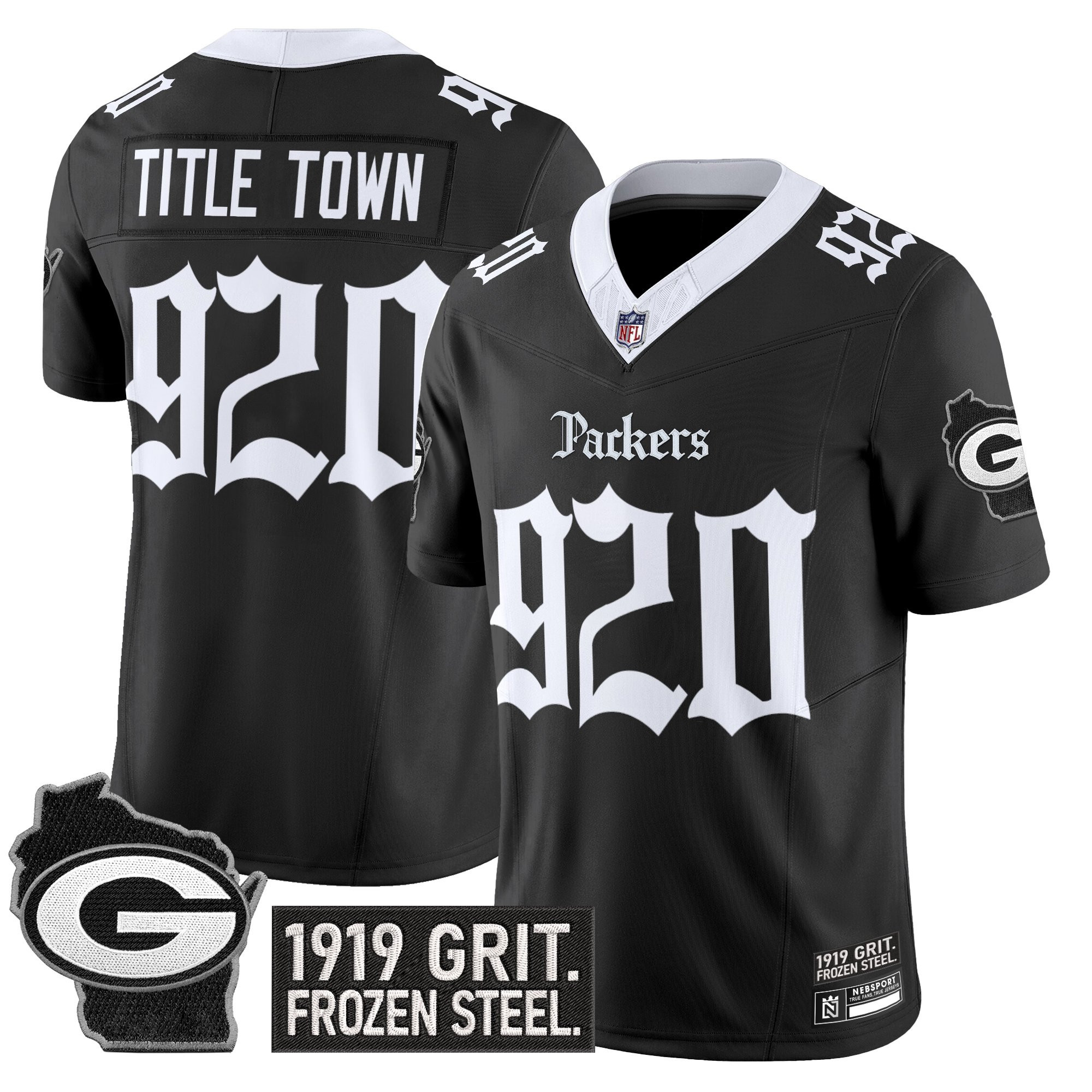 Title Town 920 Men's Green Bay Packers Gothic Frozen Tundra Edition Vapor Limited Black Jersey - All Stitched