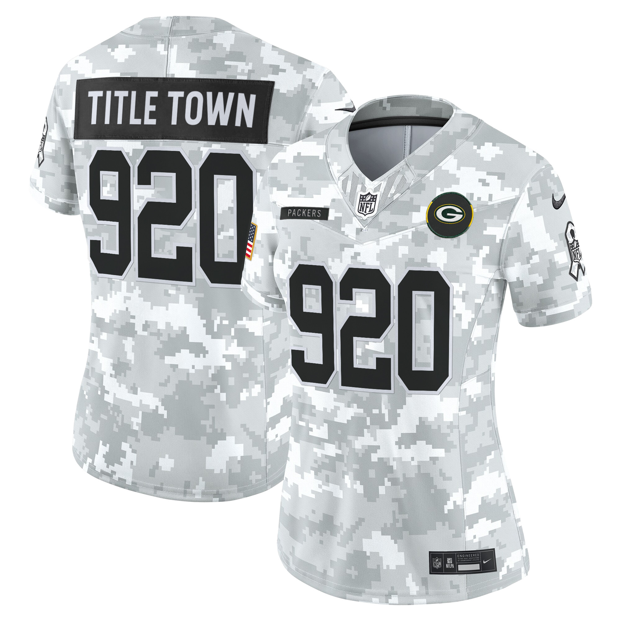 Title Town 920 Women's Green Bay Packers 2025 Salute to Service Vapor Limited Arctic Camo Jersey - All Stitched