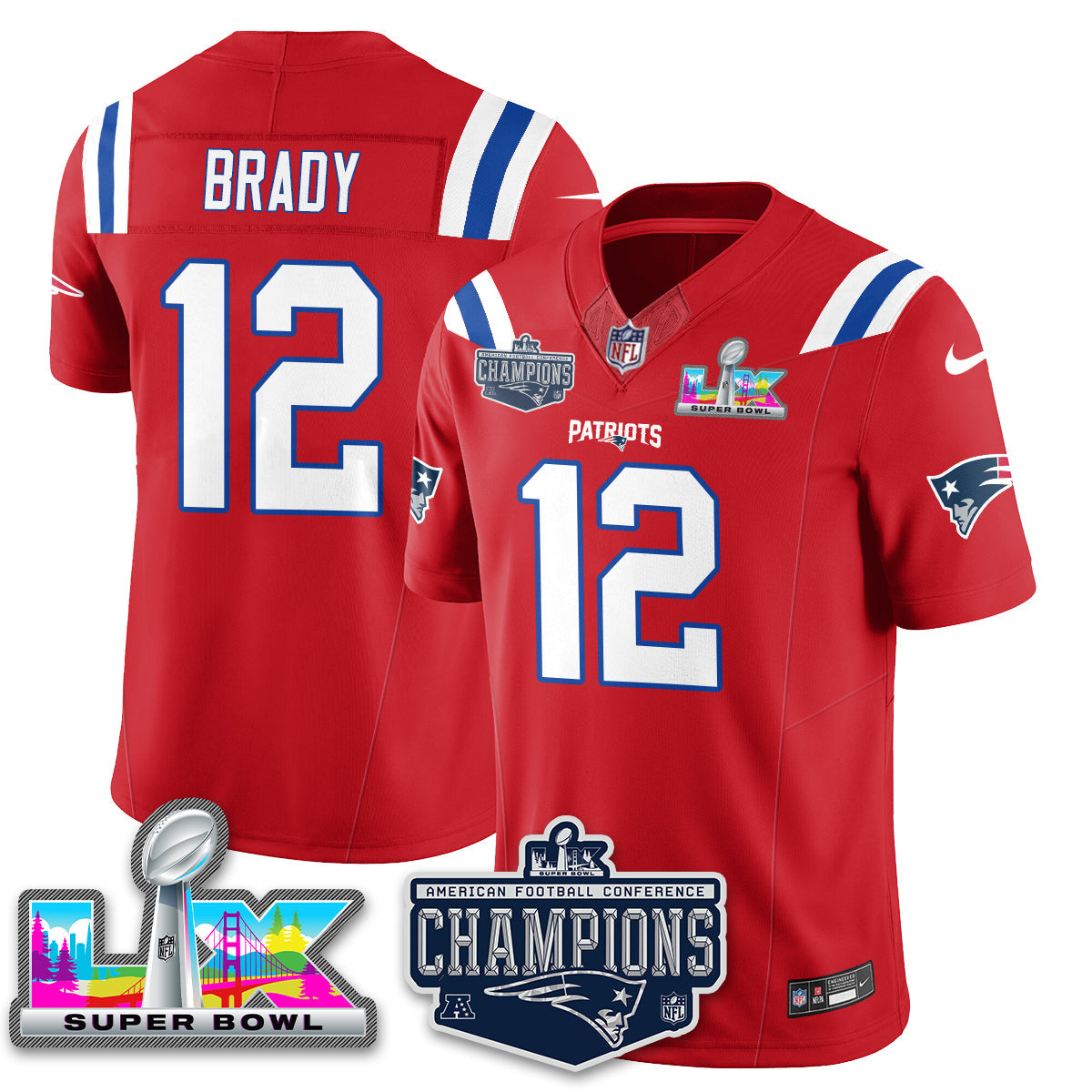 Tom Brady - 12 New England Patriots 2025 AFC Champions Vapor Limited Red Jersey - All Stitched