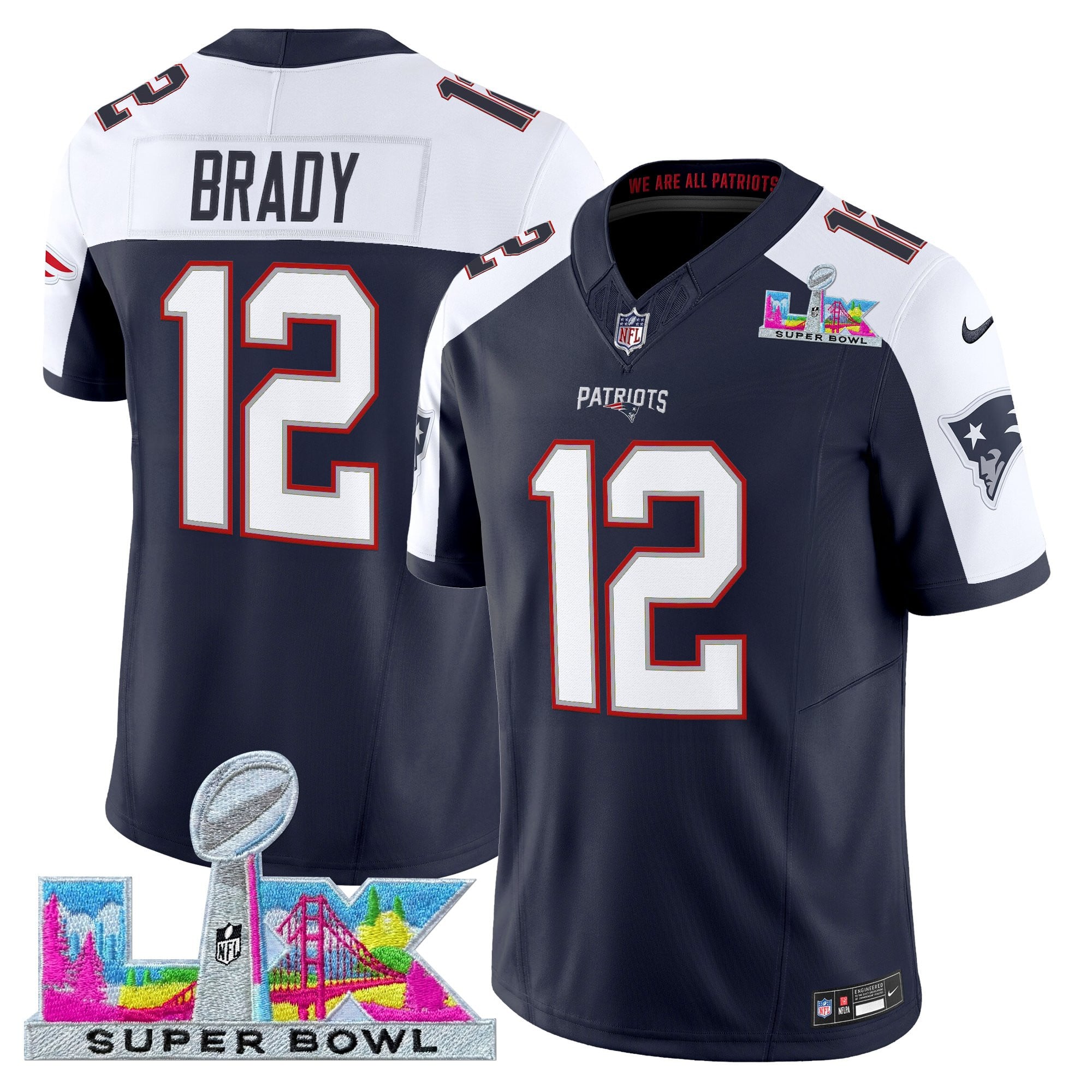 Tom Brady Men's New England Patriots Super Bowl LX Vapor Limited Navy Alternate Jersey - All Stitched