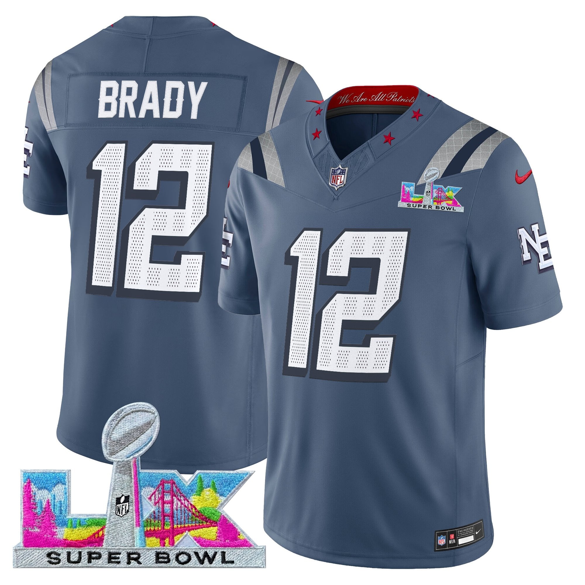 Tom Brady Men's New England Patriots Super Bowl LX Vapor Limited Storm Blue Jersey - All Stitched