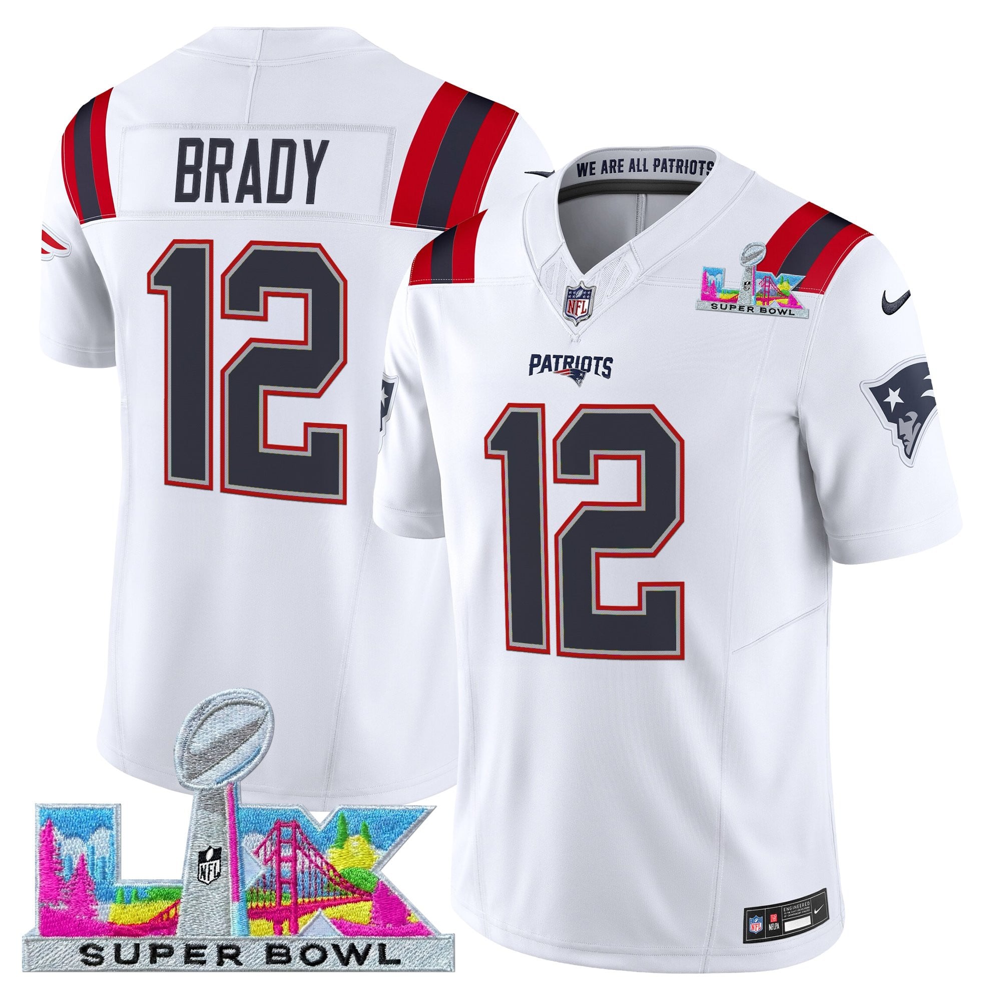 Tom Brady Men's New England Patriots Super Bowl LX Vapor Limited White Jersey - All Stitched