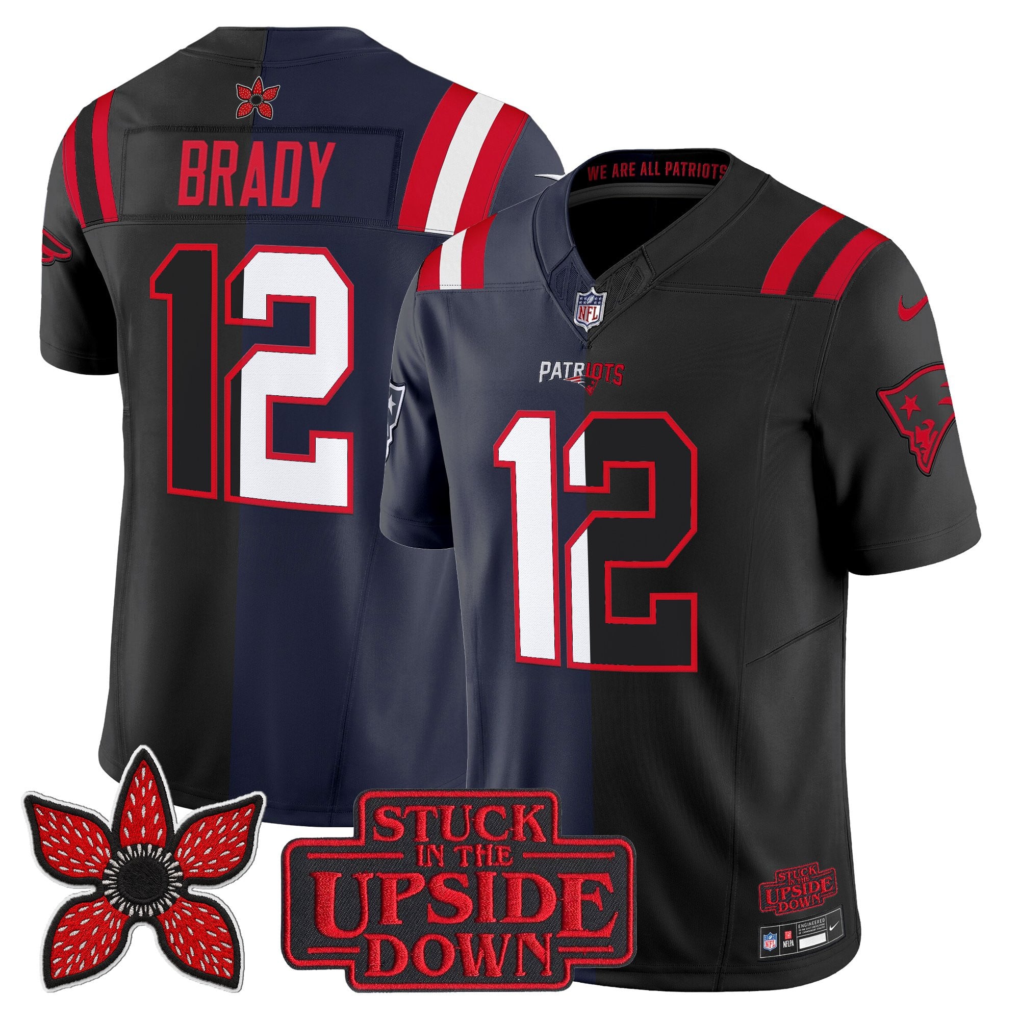 Tom Brady Men's New England Patriots 'Upside Down Edition Vapor Limited Navy-Black Jersey - All Stitched