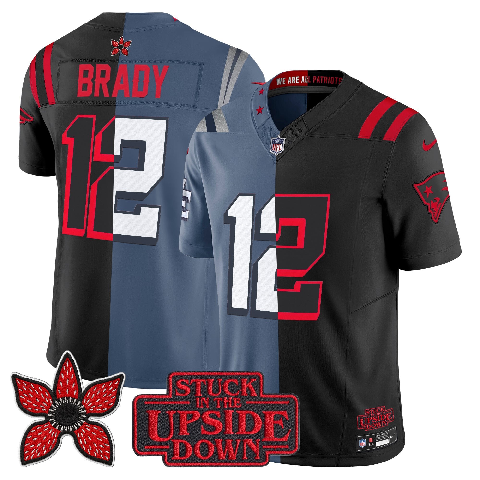 Tom Brady Men's New England Patriots 'Upside Down Edition Vapor Limited Storm Blue-Black Jersey - All Stitched