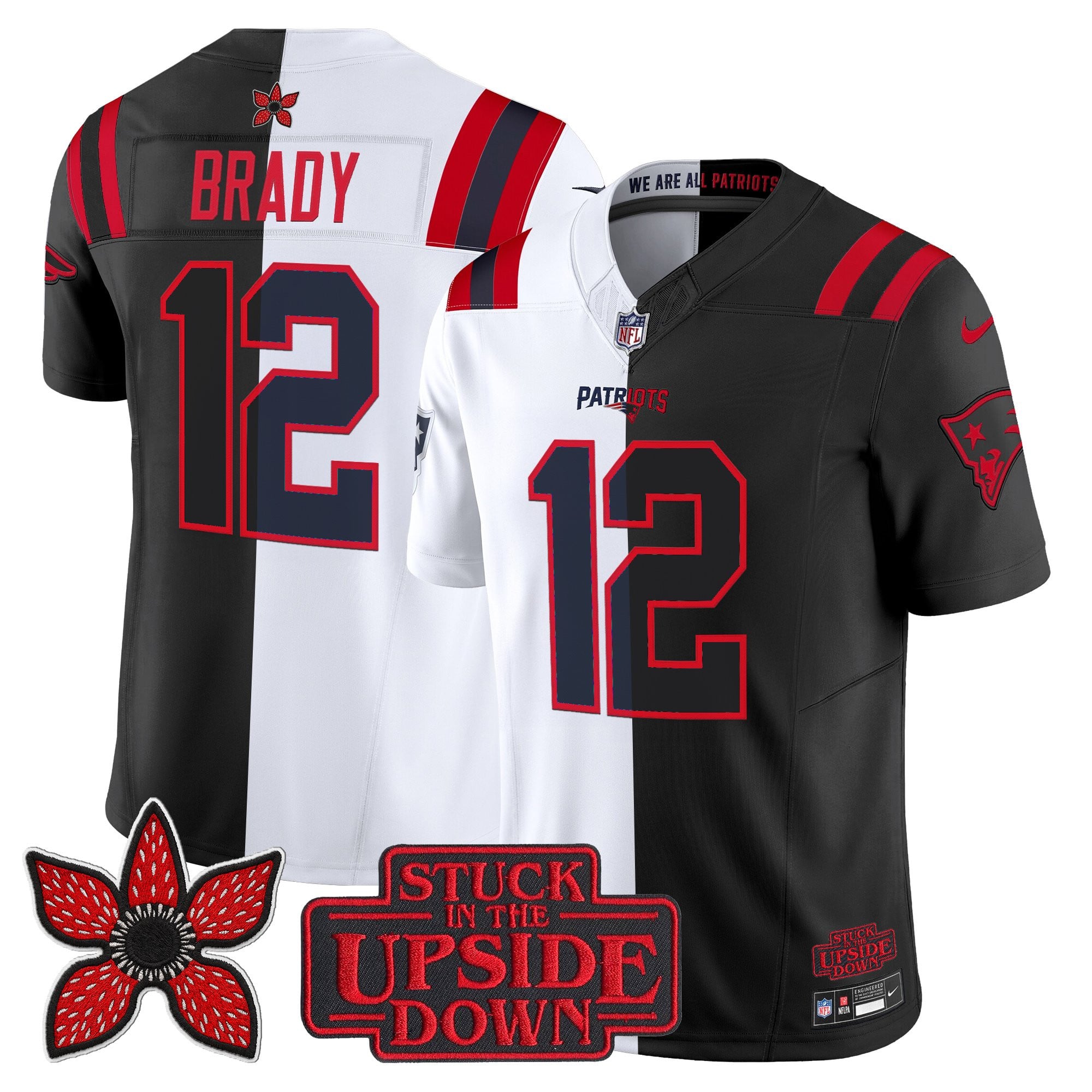 Tom Brady Men's New England Patriots 'Upside Down Edition Vapor Limited White-Black Jersey - All Stitched