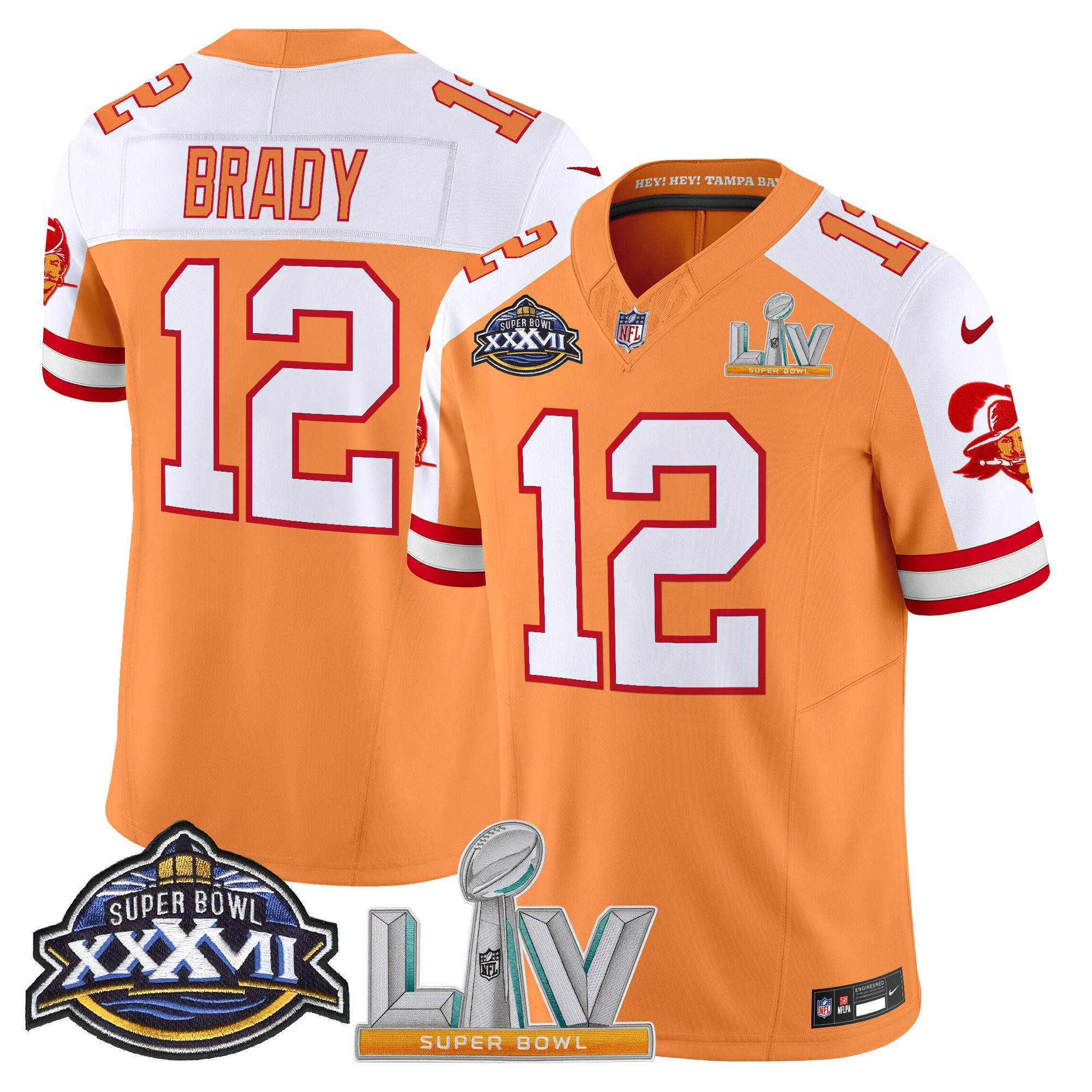Tom Brady Men's Tampa Bay Buccaneers Super Bowl XXXVII & Super Bowl LV Patch Throwback Vapor Limited Creamsicle Alternate Jersey - All Stitched