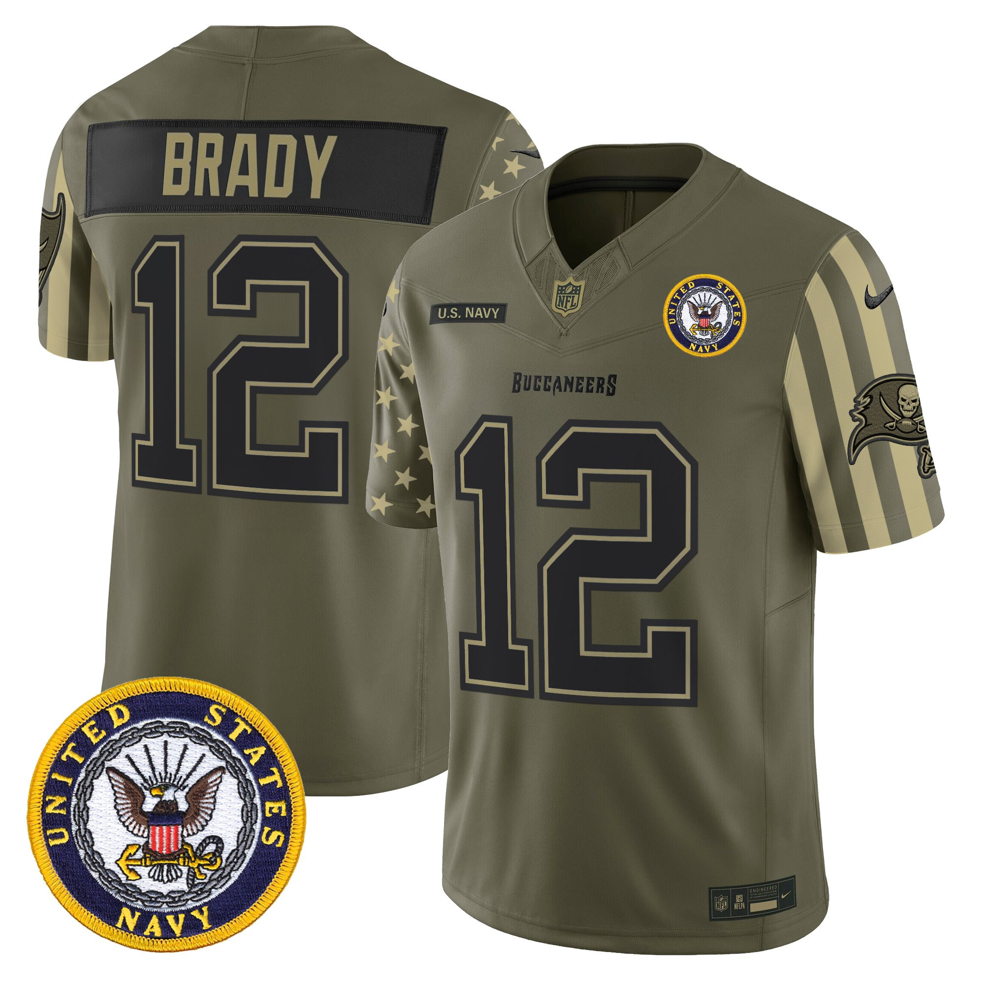 Tom Brady Men's Tampa Bay Buccaneers x U.S. Military Veteran Vapor Limited Navy Jersey - All Stitched
