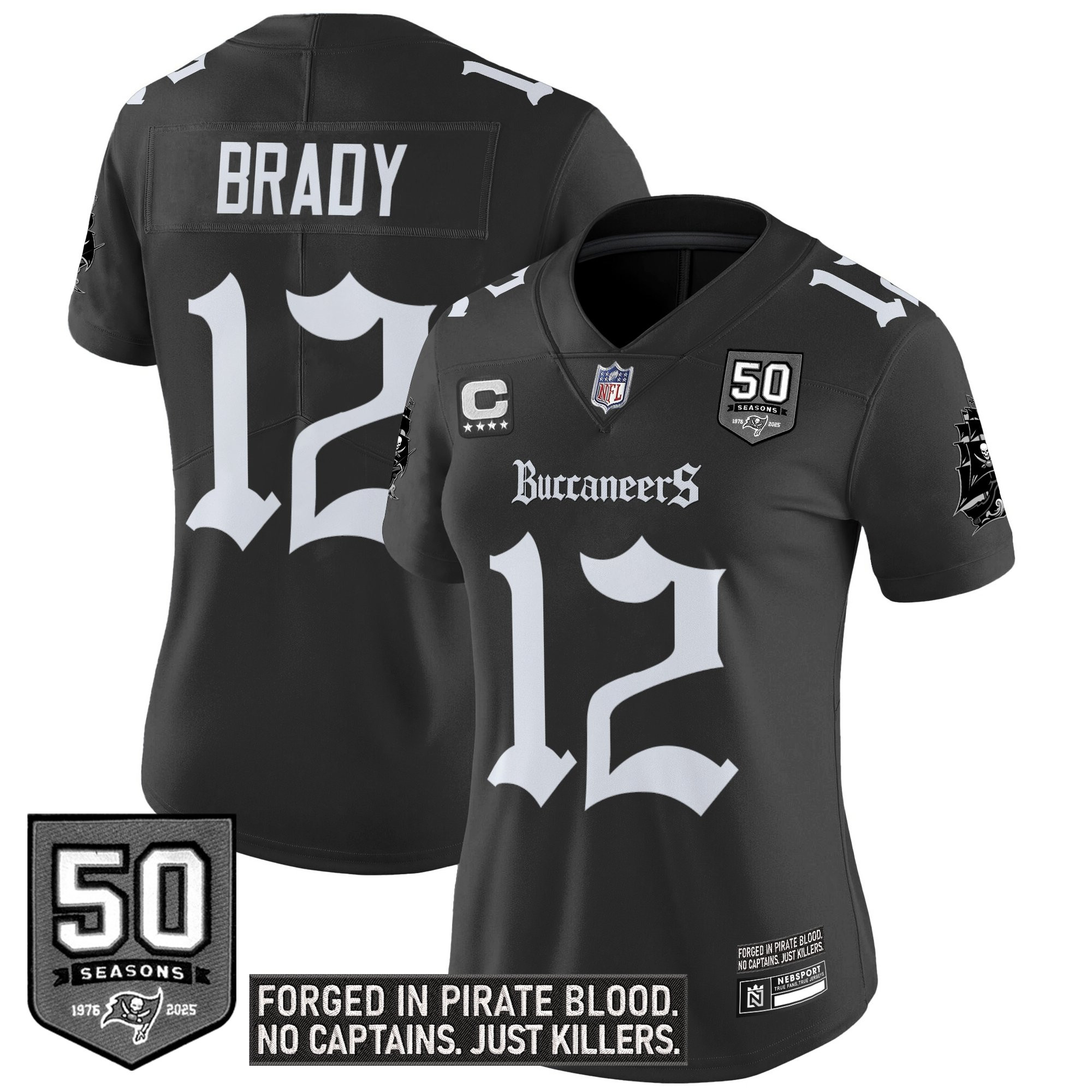 Tom Brady Women's Tampa Bay Buccaneers Gothic Pirate Shadows Edition Vapor Limited Black Jersey - All Stitched