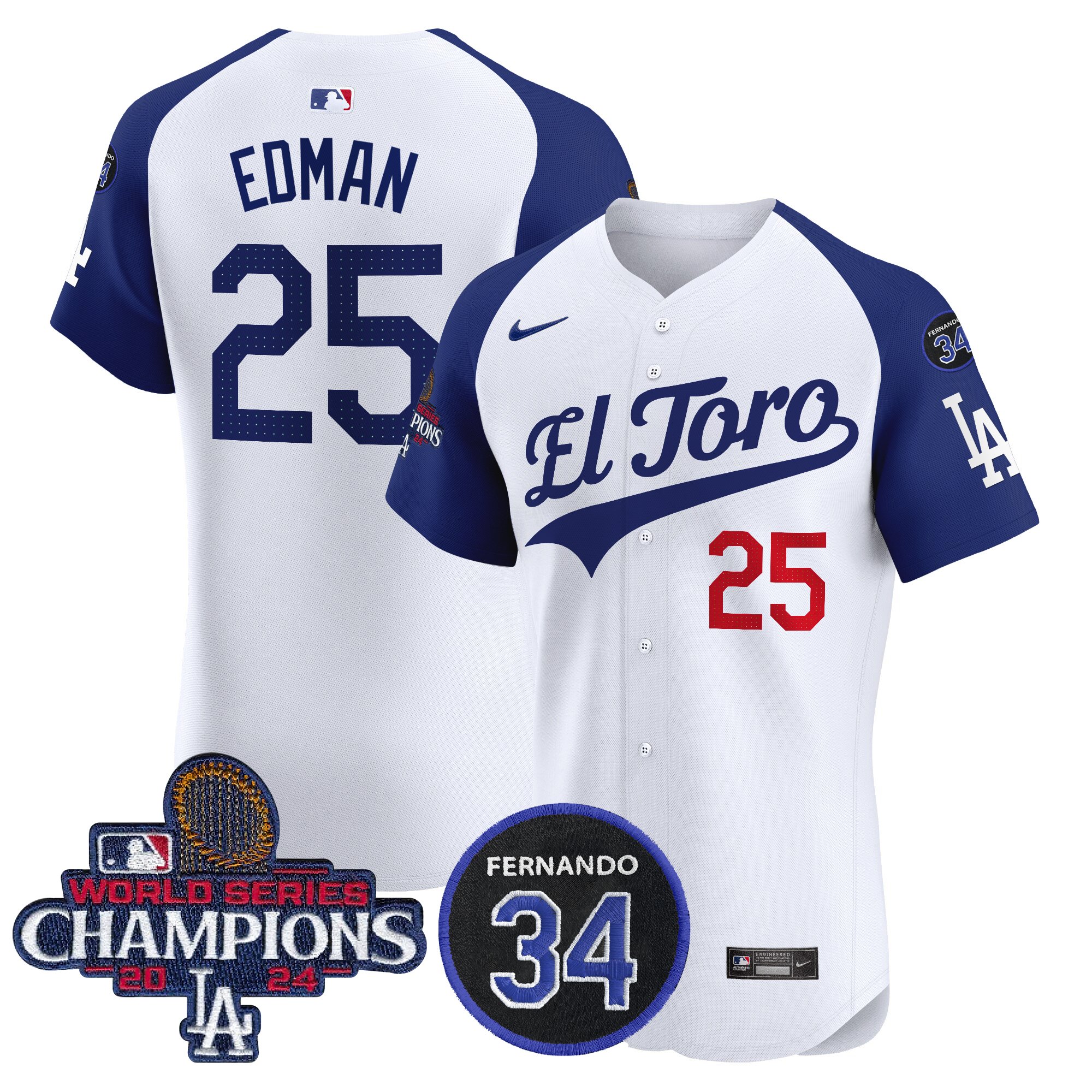 Tommy Edman Men's Los Angeles Dodgers El Toro 2024 World Series Champions Patch Vapor Premier Elite Alternate White Jersey - All Stitched