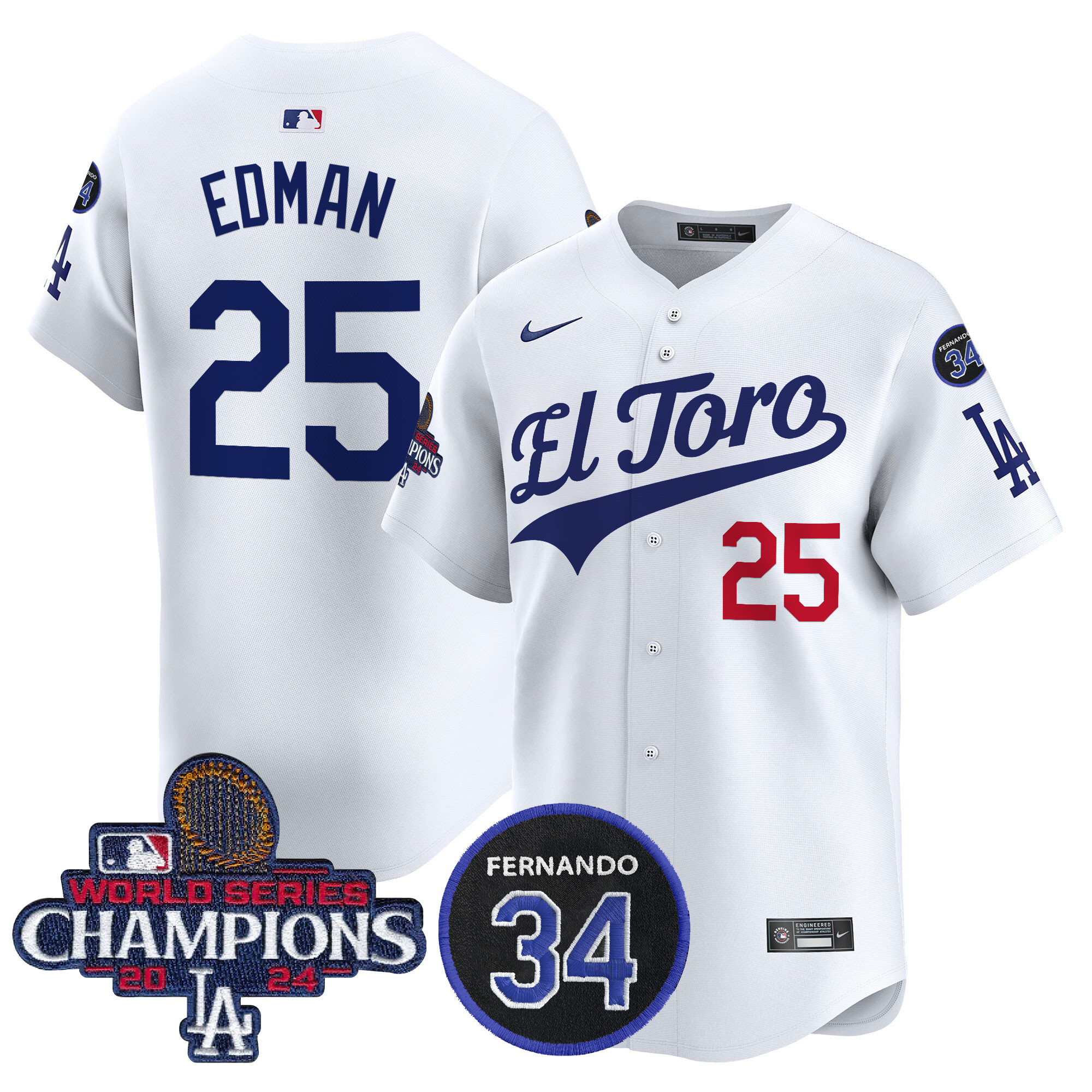 Tommy Edman Men's Los Angeles Dodgers El Toro 2024 World Series Champions Patch Vapor Premier Limited White Jersey - All Stitched