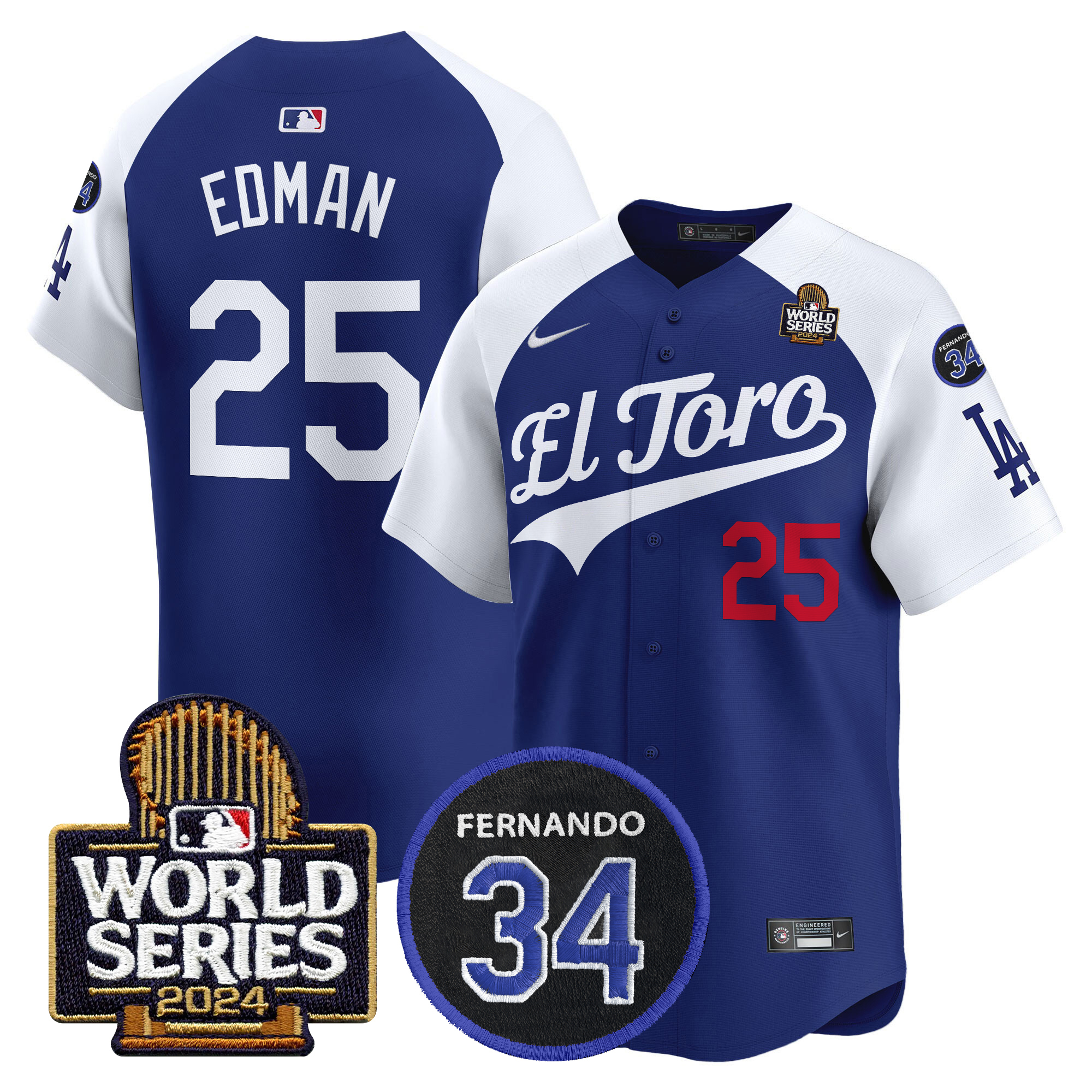 Tommy Edman Men's Los Angeles Dodgers El Toro 2024 World Series Patch Vapor Premier Limited Alternate Royal Jersey - All Stitched