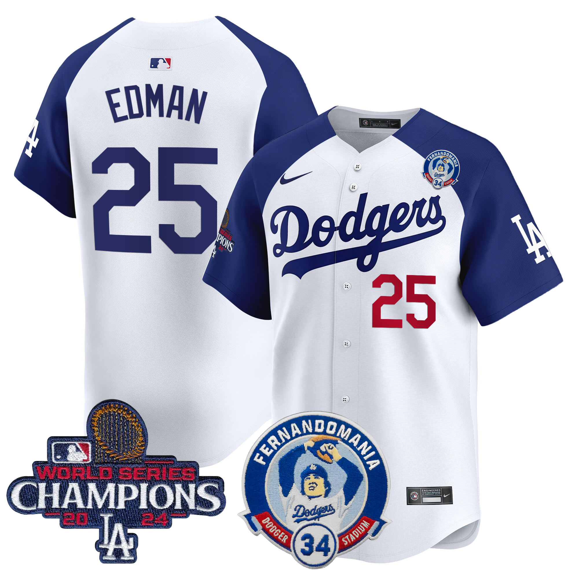 Tommy Edman Men's Los Angeles Dodgers Fernando & 2024 World Series Champions Patch Vapor Premier Limited Alternate White Jersey V2 - All Stitched