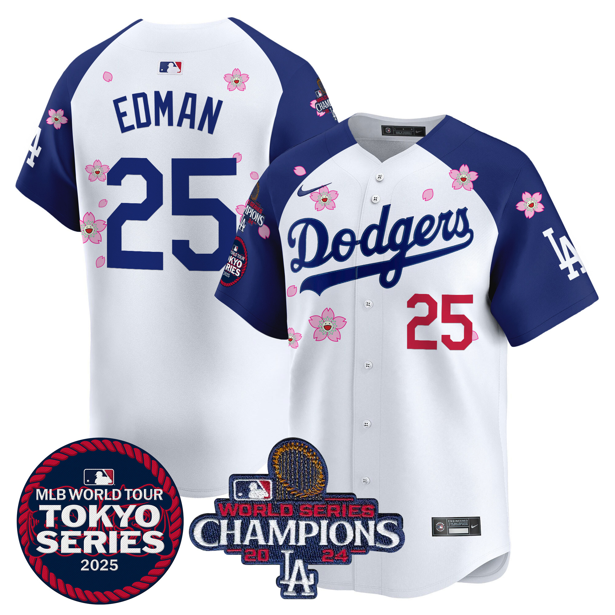 Tommy Edman Men's Los Angeles Dodgers Tokyo Series 2025 World Series Champions Patch Vapor Premier Limited Alternate Jersey - Stitched