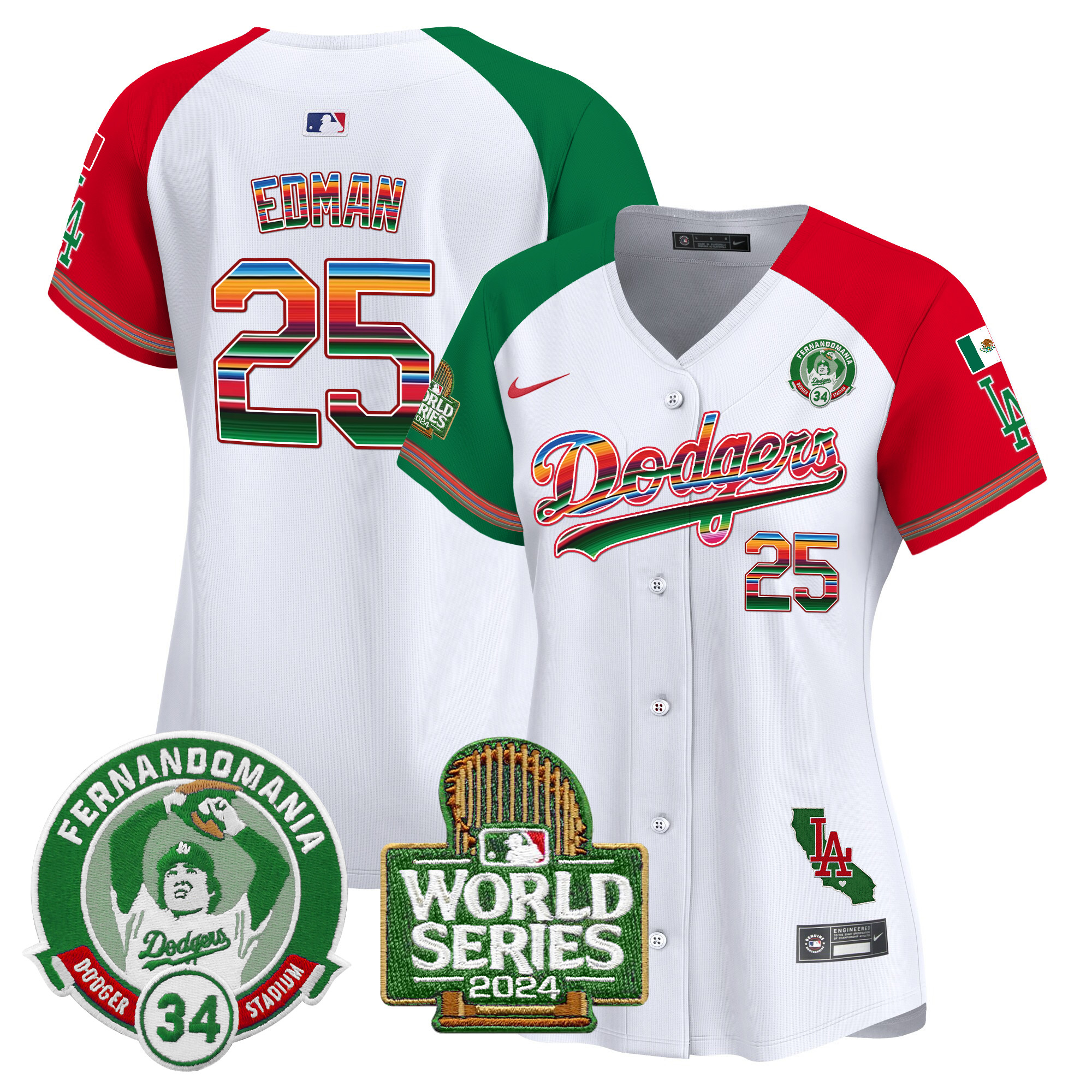 Tommy Edman Women's Los Angeles Dodgers Mexico Fernando Valenzuela & 2024 World Series Patch Vapor Premier Limited Alternate Jersey - All Stitched