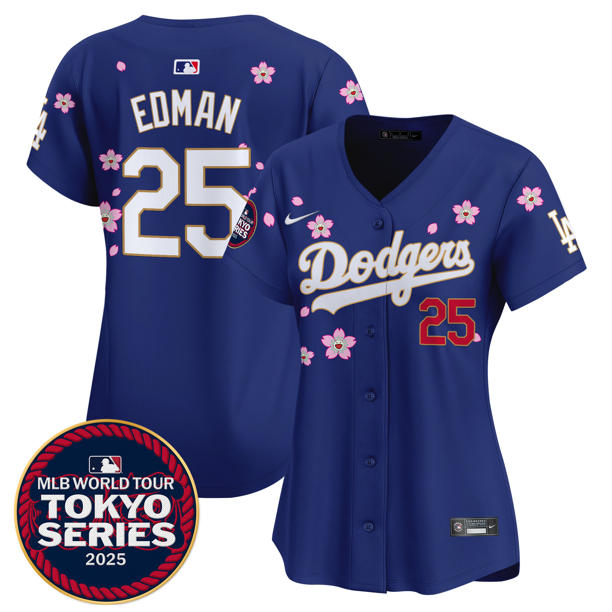 Tommy Edman Women's Los Angeles Dodgers Tokyo Series 2025 Gold Trim Vapor Premier Limited Royal Jersey V2 - Stitched