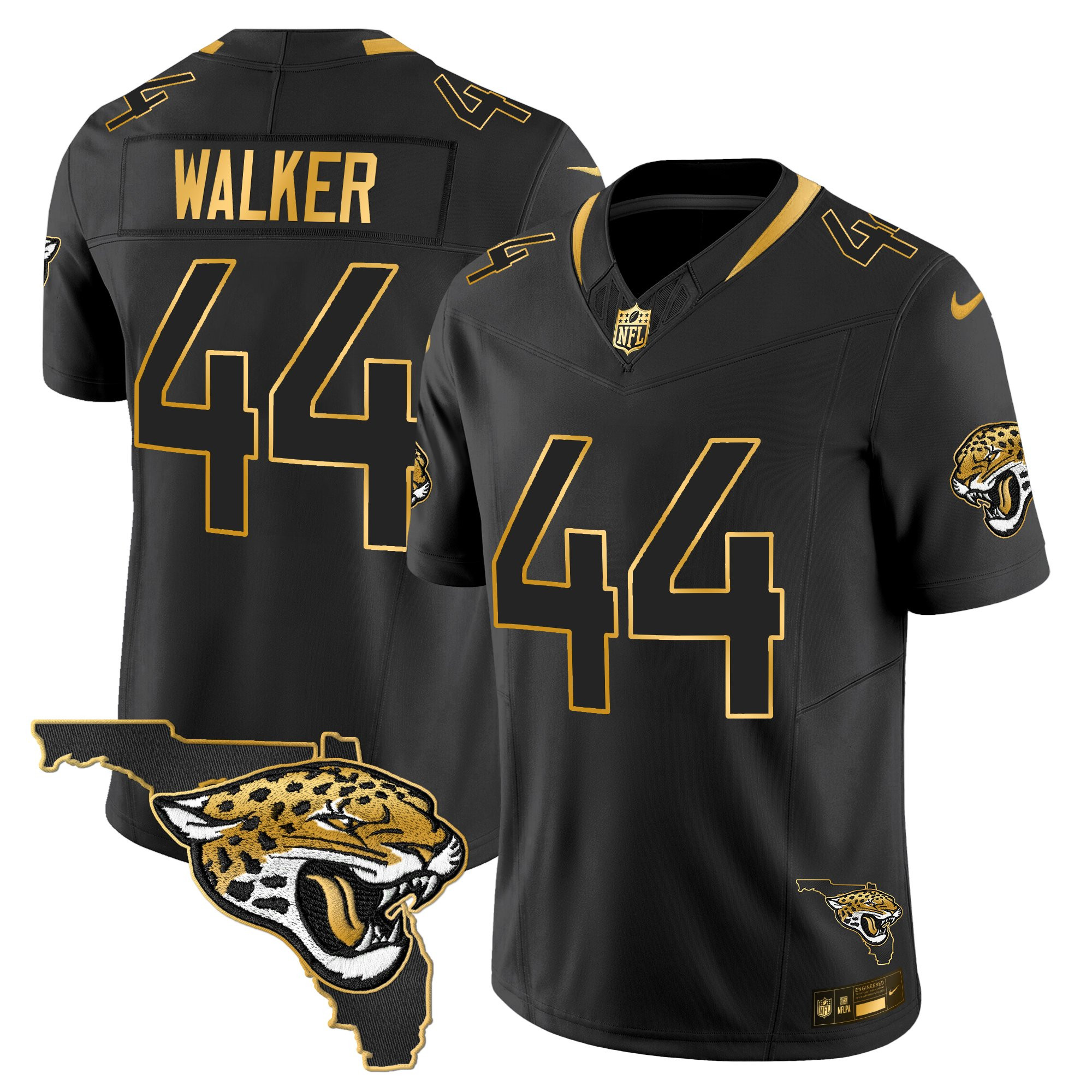 Travon Walker Men's Jacksonville Jaguars 2025 Gold Vapor Limited Black Gold Jersey - All Stitched