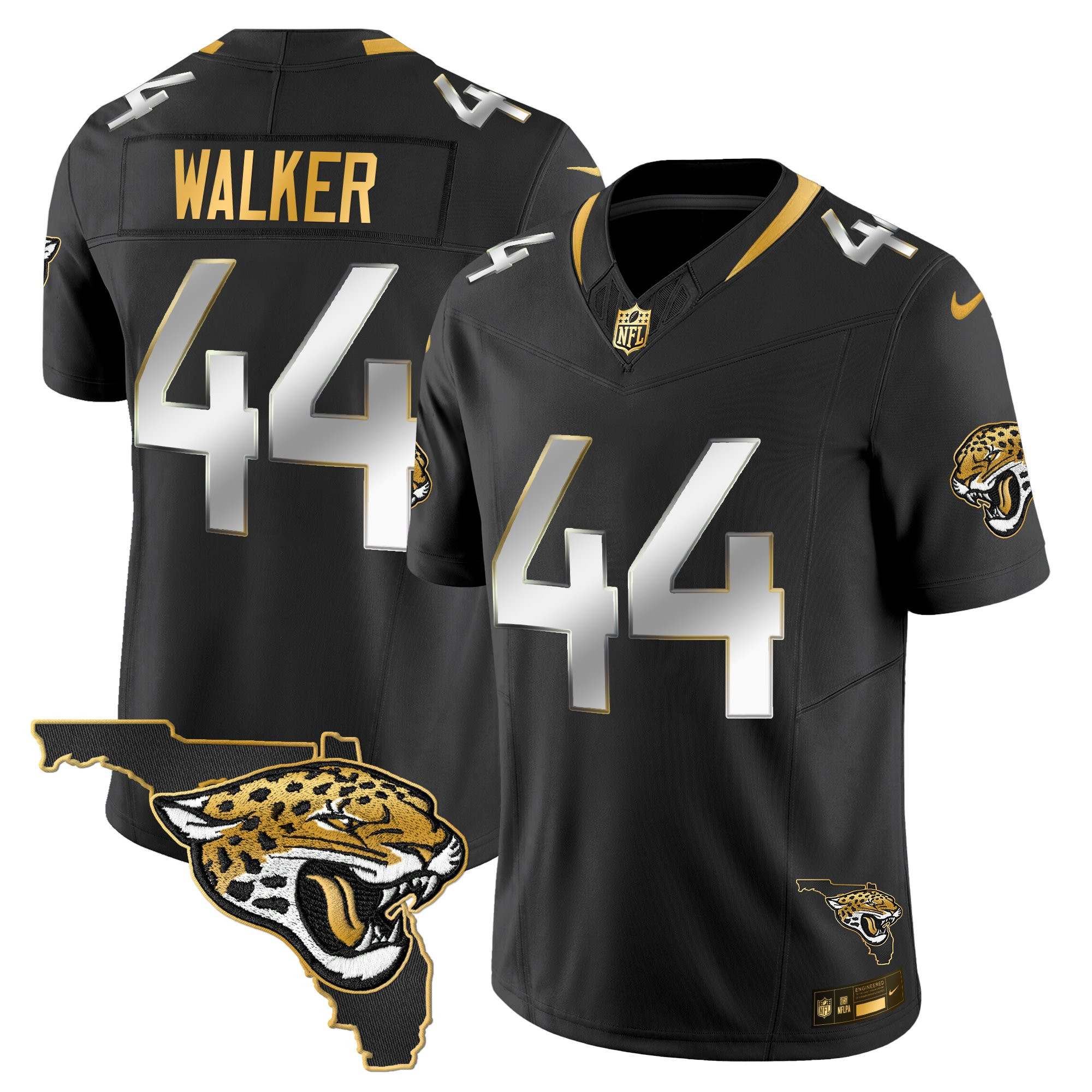 Travon Walker Men's Jacksonville Jaguars 2025 Gold Vapor Limited Black Limited Jersey - All Stitched