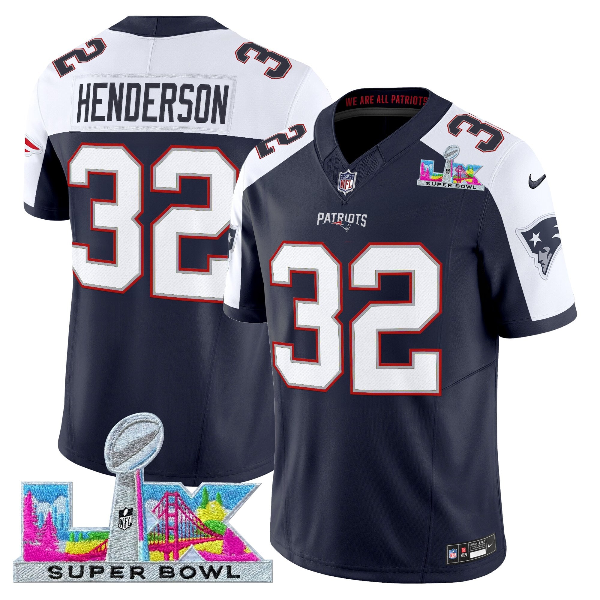 TreVeyon Henderson Men's New England Patriots Super Bowl LX Vapor Limited Navy Alternate Jersey - All Stitched