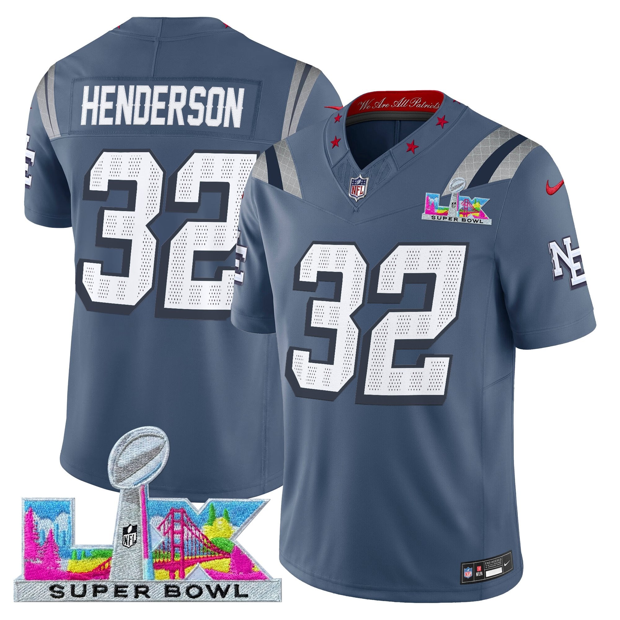 TreVeyon Henderson Men's New England Patriots Super Bowl LX Vapor Limited Storm Blue Jersey - All Stitched