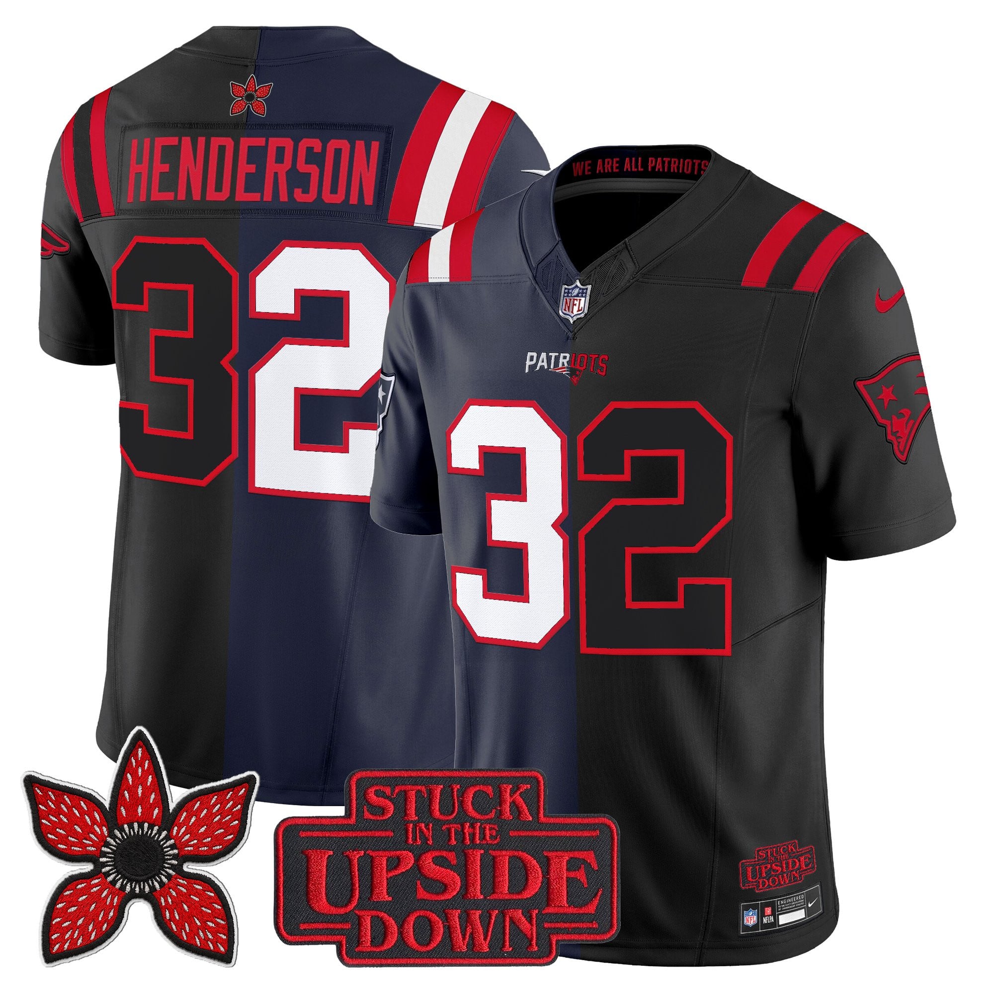TreVeyon Henderson Men's New England Patriots 'Upside Down Edition Vapor Limited Navy-Black Jersey - All Stitched
