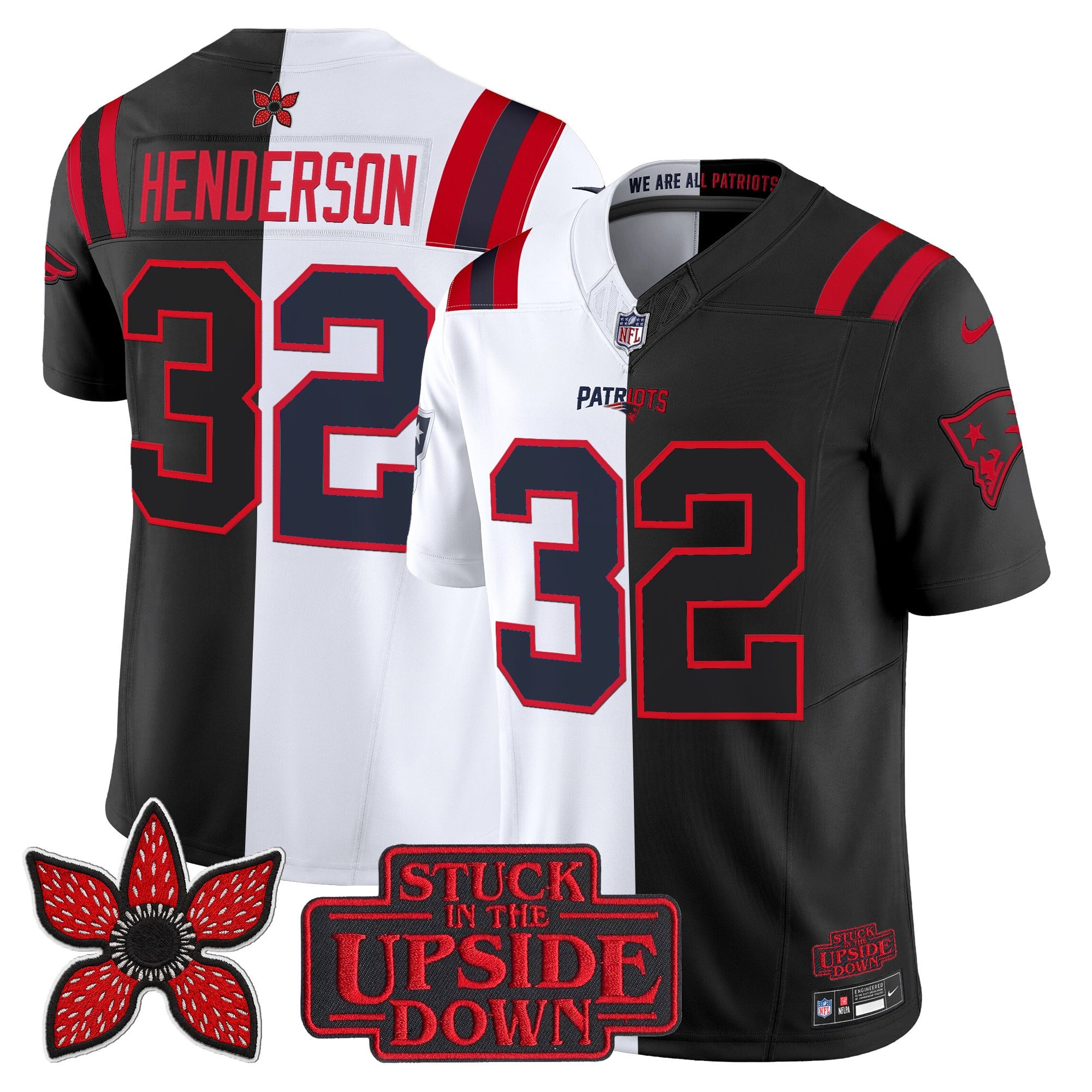 TreVeyon Henderson Men's New England Patriots 'Upside Down Edition Vapor Limited White-Black Jersey - All Stitched