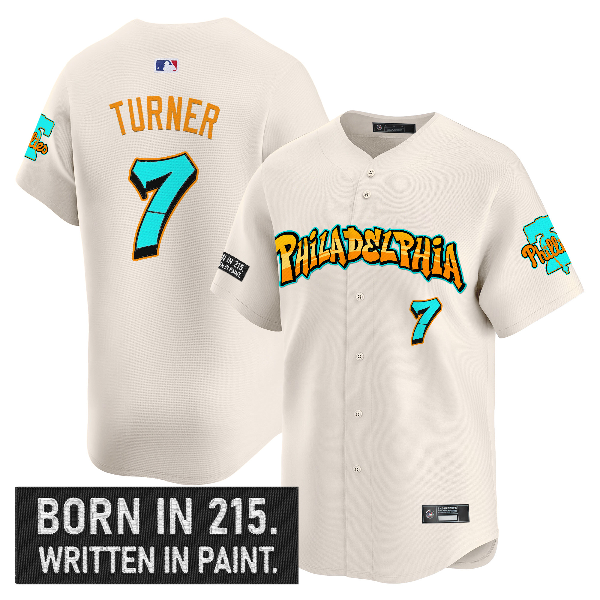 Trea Turner Men's Philadelphia Phillies Graffiti Broad Street Edition Vapor Premier Limited Cream Jersey V2 - All Stitched