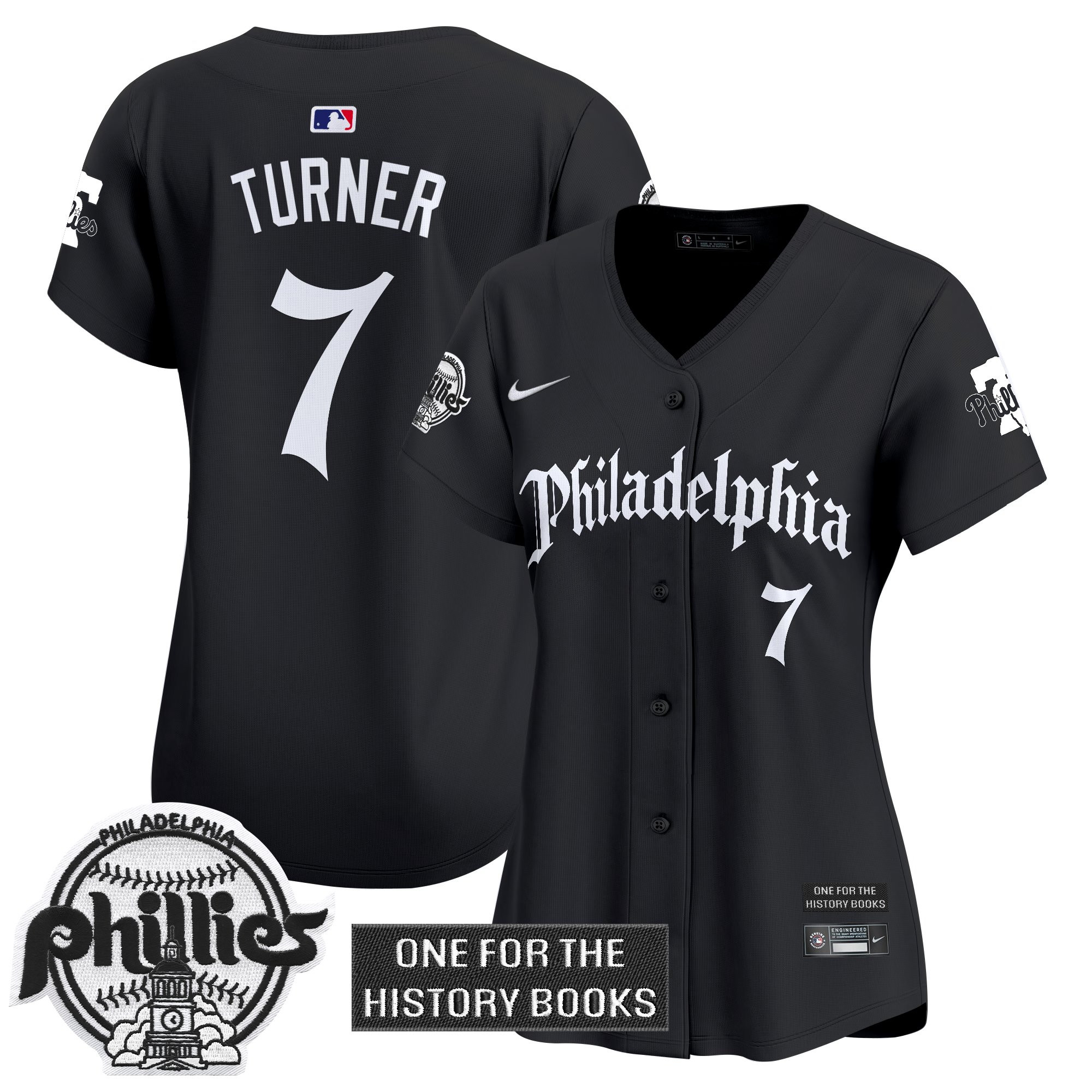Trea Turner Women's Philadelphia Phillies Retro Newspaper Edition Vapor Premier Limited Black Jersey - All Stitched