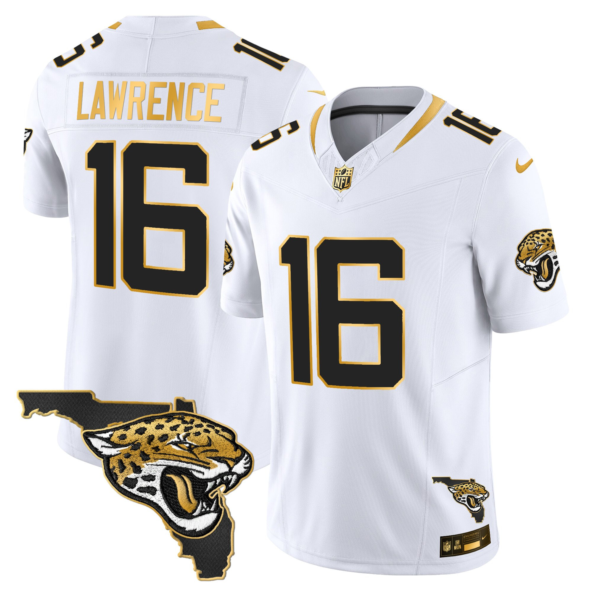 Trevor Lawrence Men's Jacksonville Jaguars 2025 Gold Vapor Limited White Gold Jersey - All Stitched