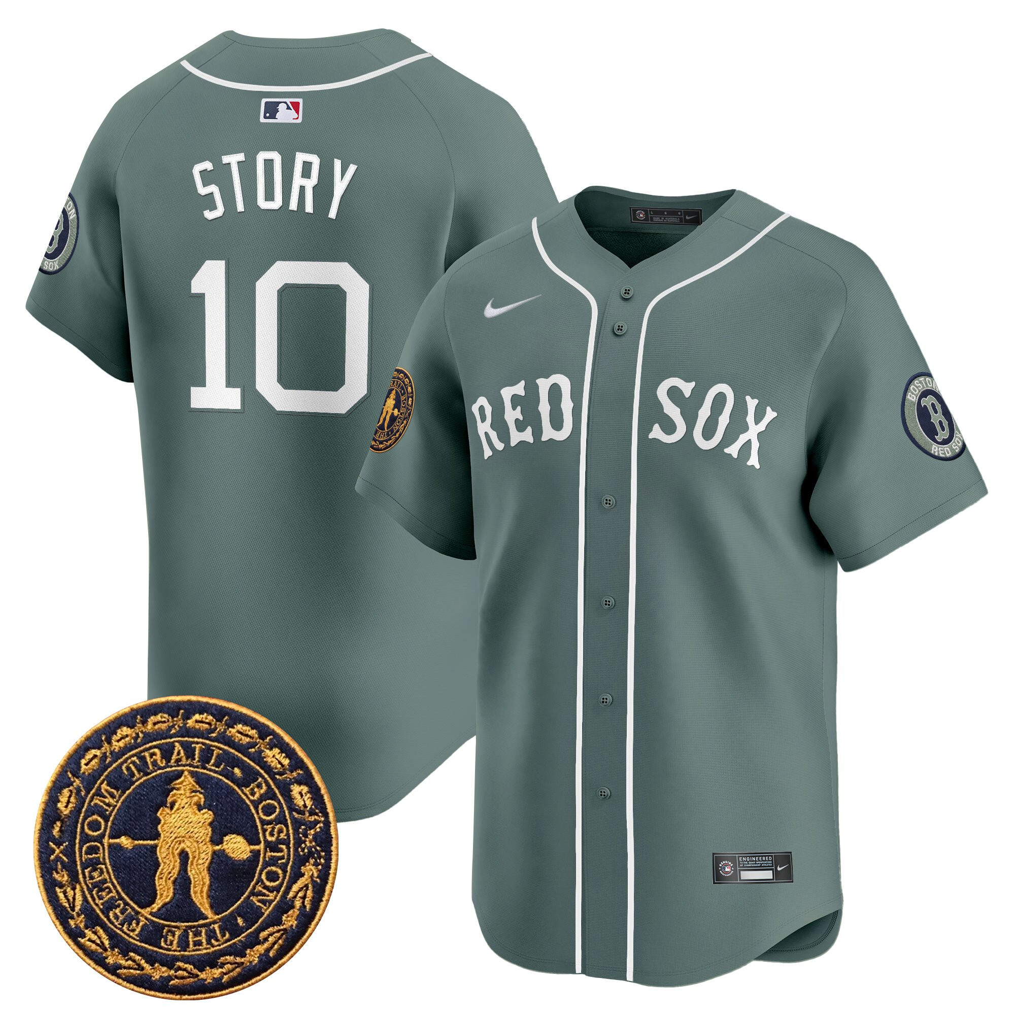 Trevor Story Men's Boston Red Sox Freedom Trail Patch Vapor Premier Limited Green Jersey - All Stitched