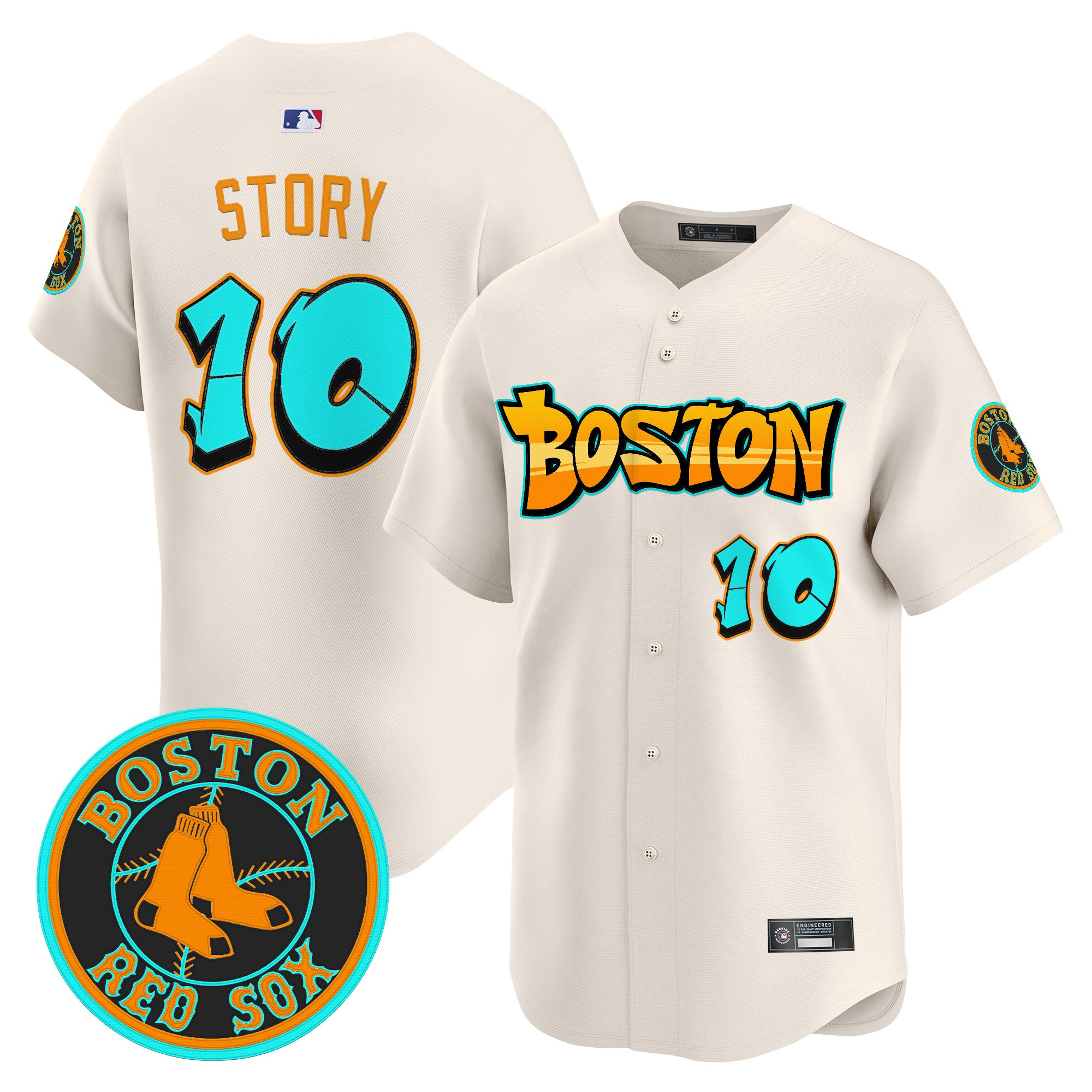 Trevor Story Men's Boston Red Sox 'Graffiti Streetstyle Edition Vapor Premier Limited Cream Jersey - All Stitched