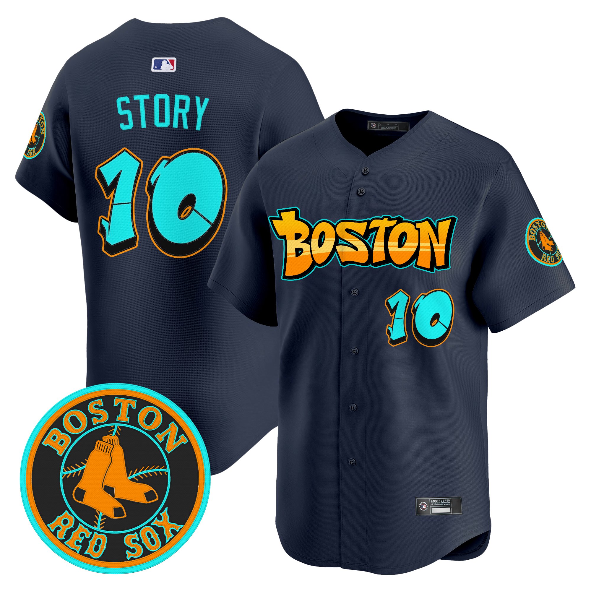 Trevor Story Men's Boston Red Sox 'Graffiti Streetstyle Edition Vapor Premier Limited Navy Jersey - All Stitched