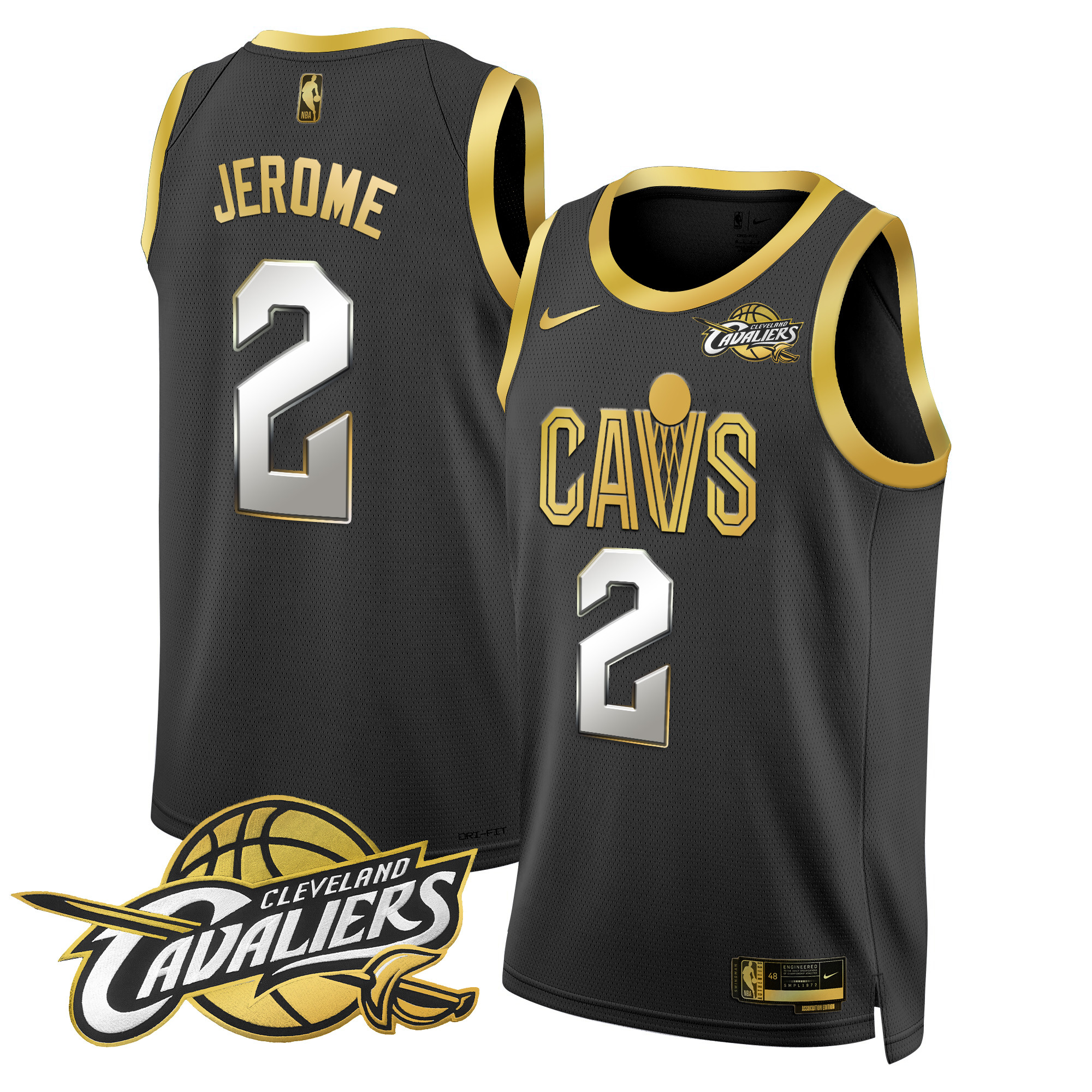 Ty Jerome Men's Cleveland Cavaliers Swingman Black Gold Jersey V2 - All Stitched