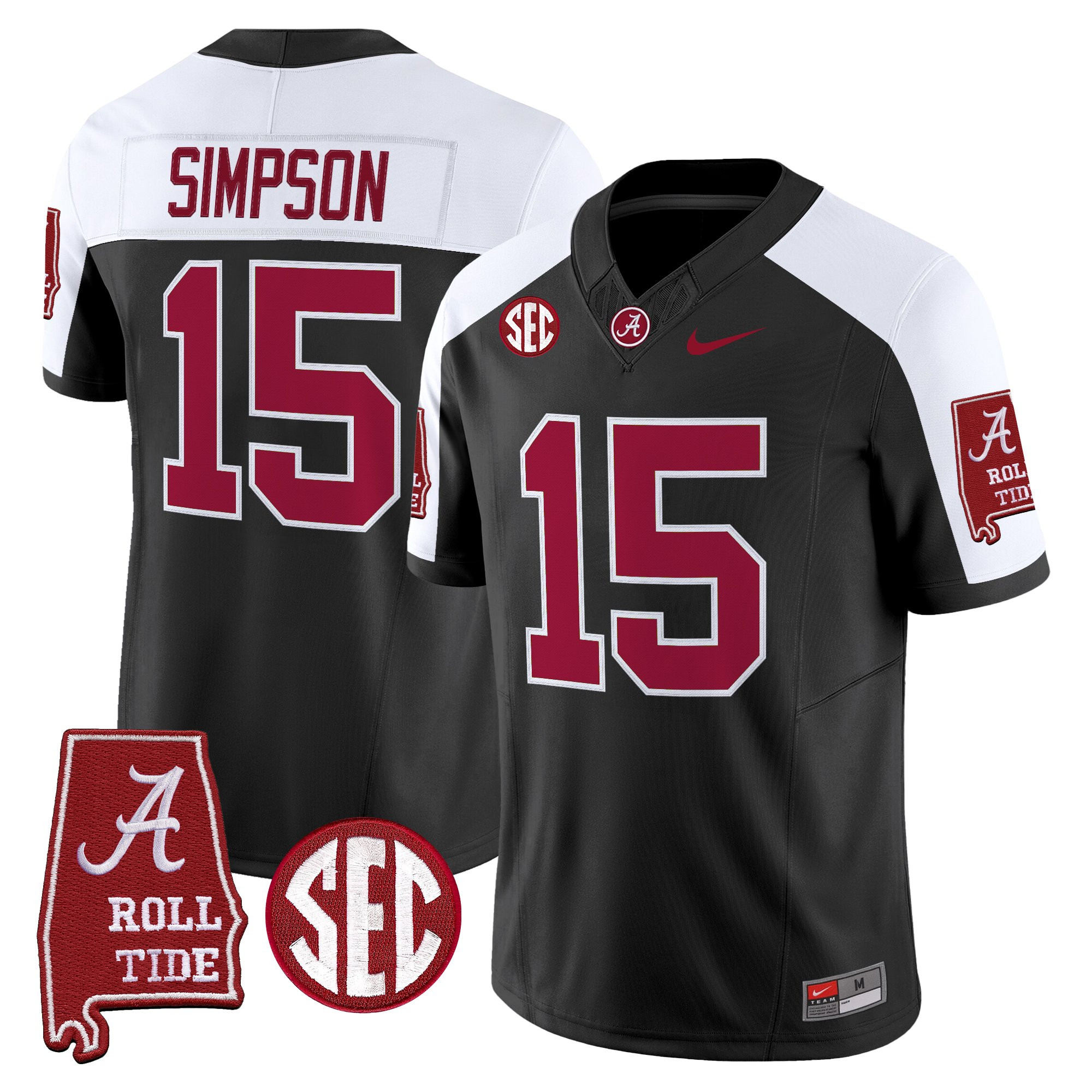 Ty Simpson Men's Alabama Crimson Tide 2025 Vapor Limited Black Alternate Jersey - Alabama Map - All Stitched