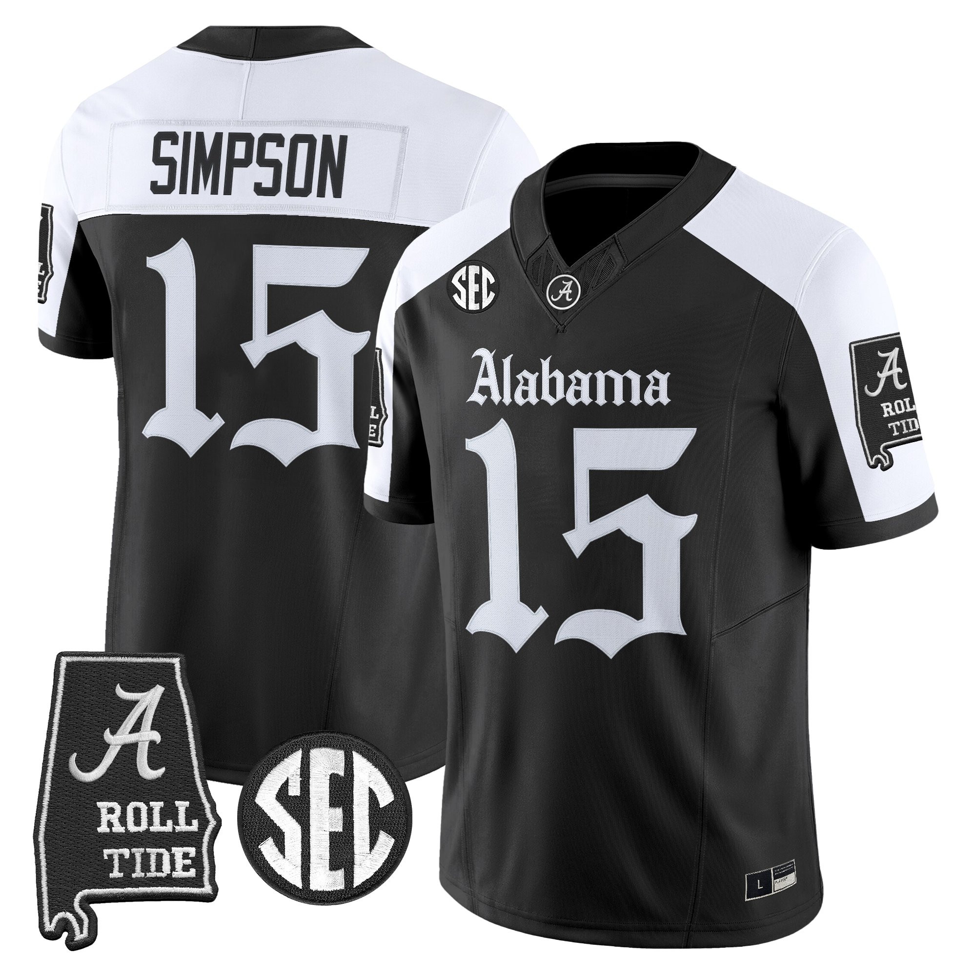 Ty Simpson Men's Alabama Crimson Tide Gothic Edition Vapor Limited Black Alternate Jersey - Alabama Map - All Stitched
