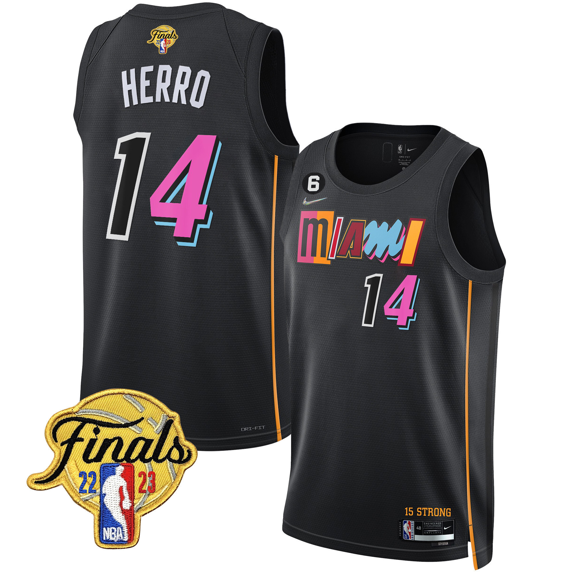 Tyler Herro Men's Miami Heat 2023 Finals Patch Collection City Black Jersey - All Stitched