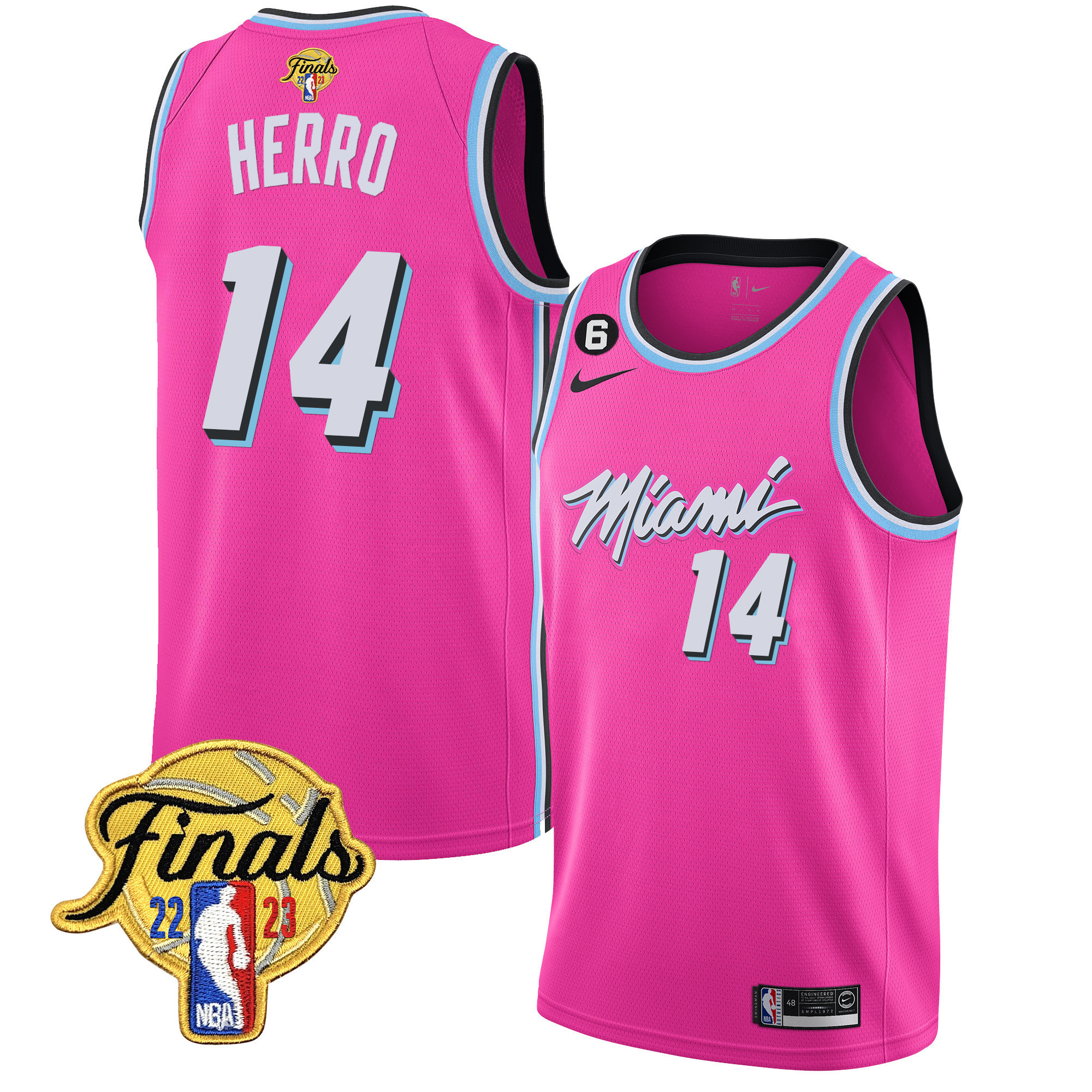 Tyler Herro Men's Miami Heat 2023 Finals Patch Collection Pink Jersey V5 - All Stitched