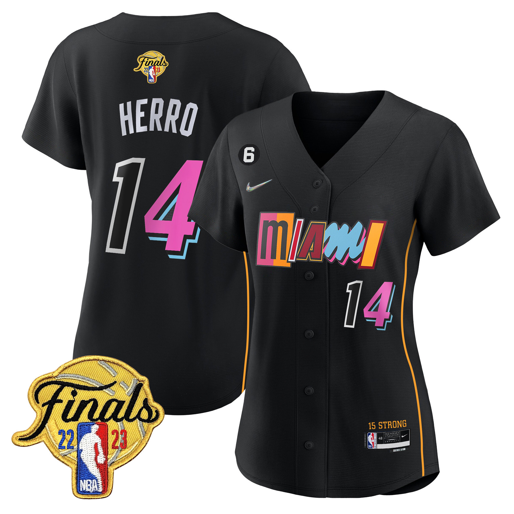 Tyler Herro Women's Miami Heat 2023 Finals Patch Baseball City Black Jersey V2 - All Stitched