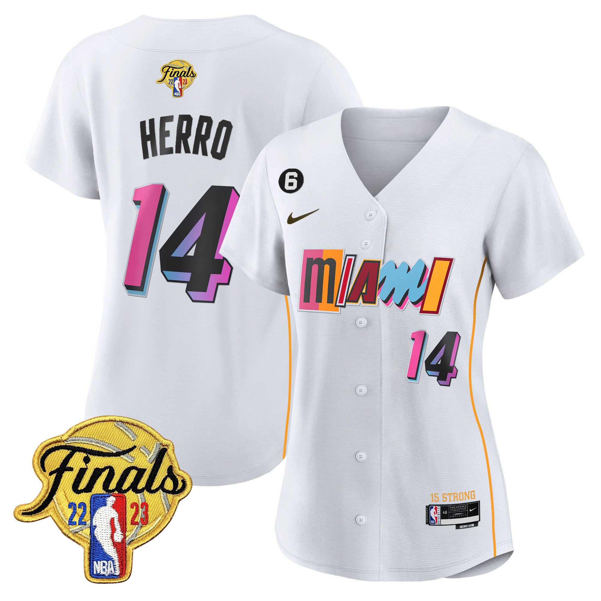 Tyler Herro Women's Miami Heat 2023 Finals Patch Baseball City White Jersey V2 - All Stitched