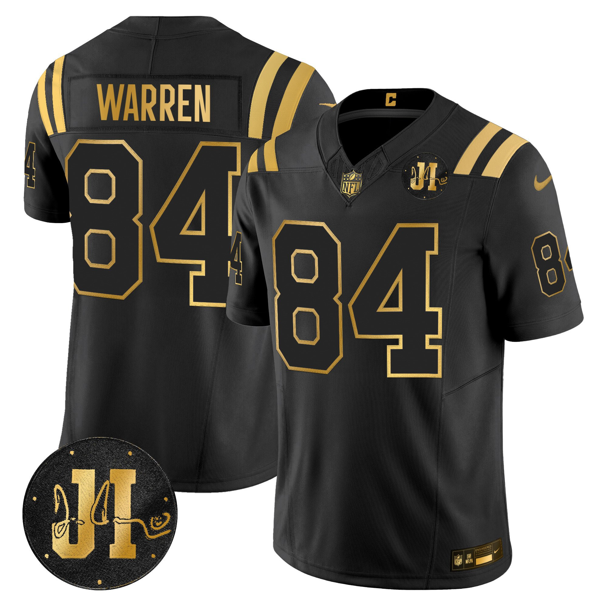 Tyler Warren Men's Indianapolis Colts 2025 Jim Irsay Patch Gold Vapor Limited Black Gold Jersey - All Stitched