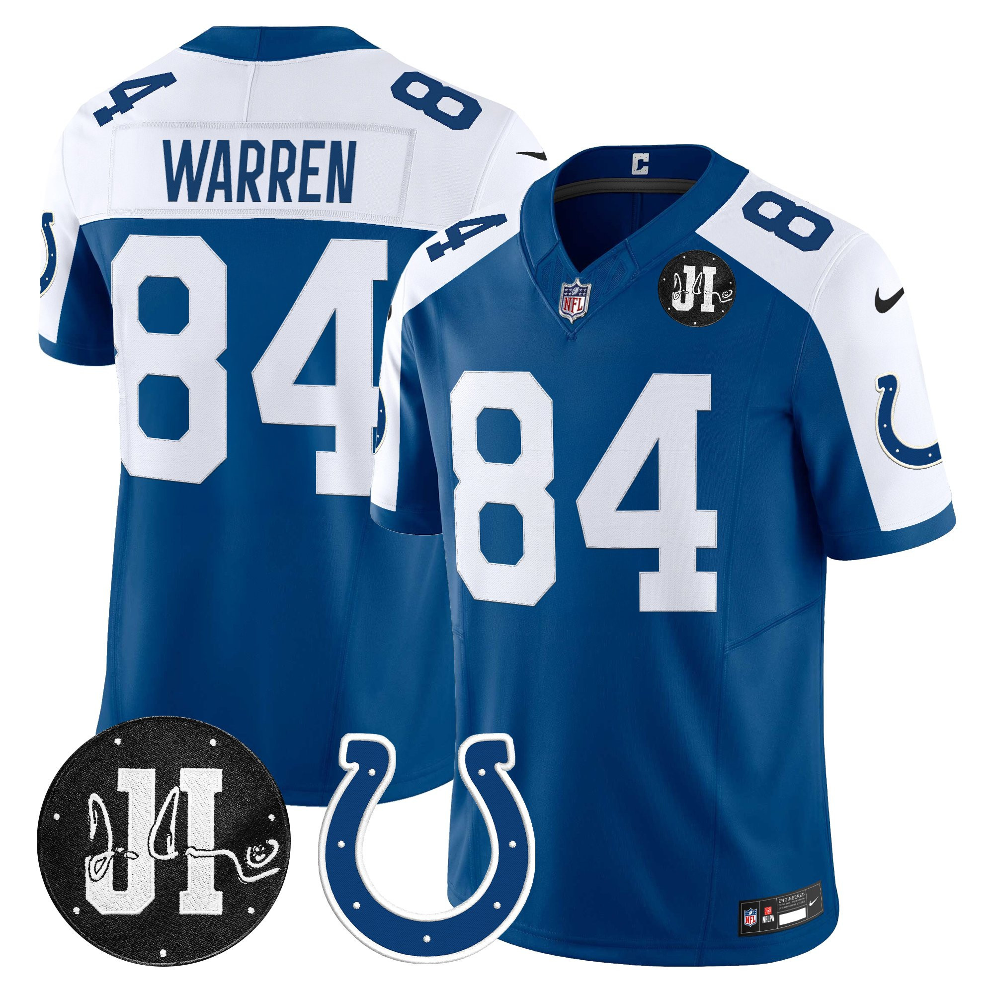 Tyler Warren Men's Indianapolis Colts 2025 Jim Irsay Patch Vapor Limited Royal Alternate Jersey - All Stitched
