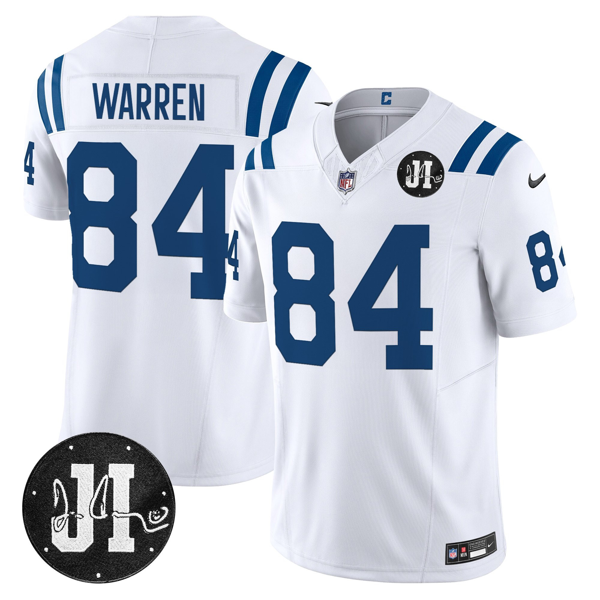 Tyler Warren Men's Indianapolis Colts 2025 Jim Irsay Patch Vapor Limited White Jersey - All Stitched