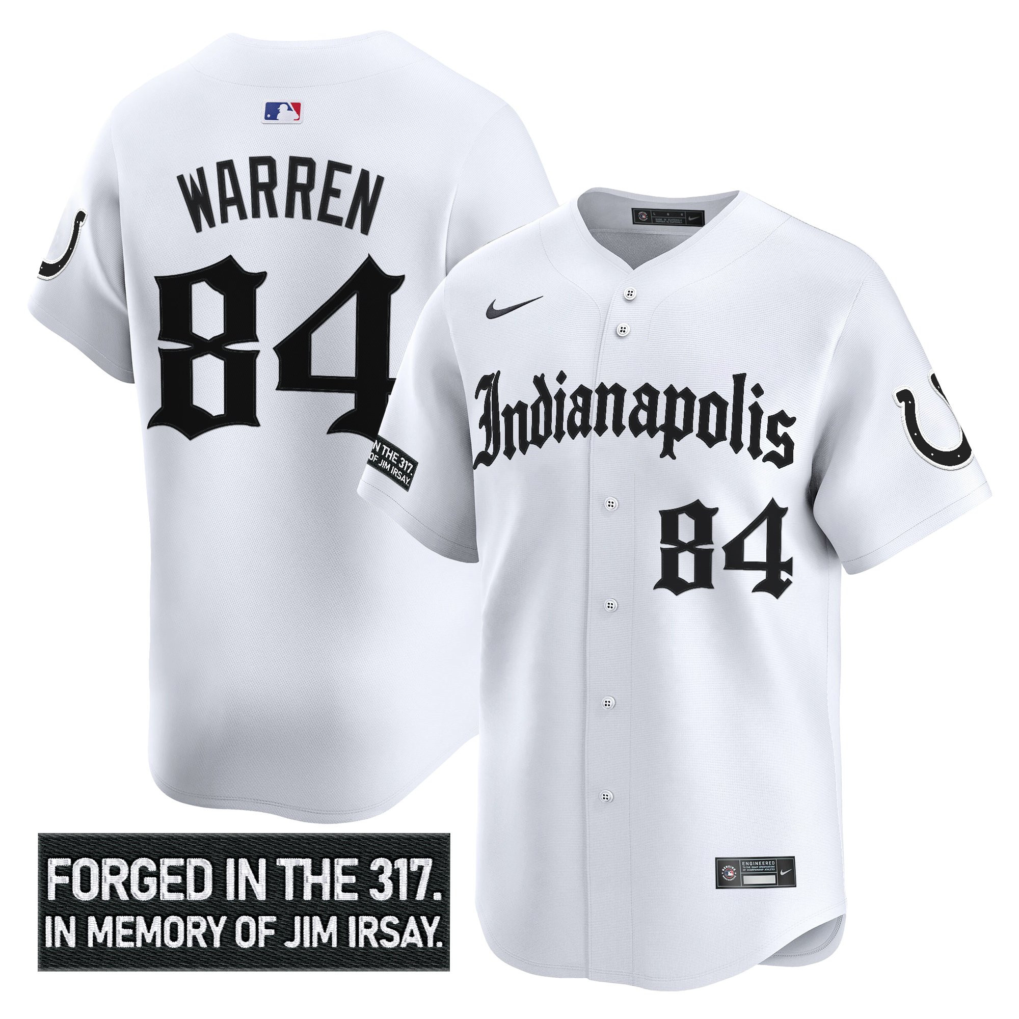 Tyler Warren Men's Indianapolis Colts Jim Irsay Tribute Vapor Baseball White Jersey - All Stitched