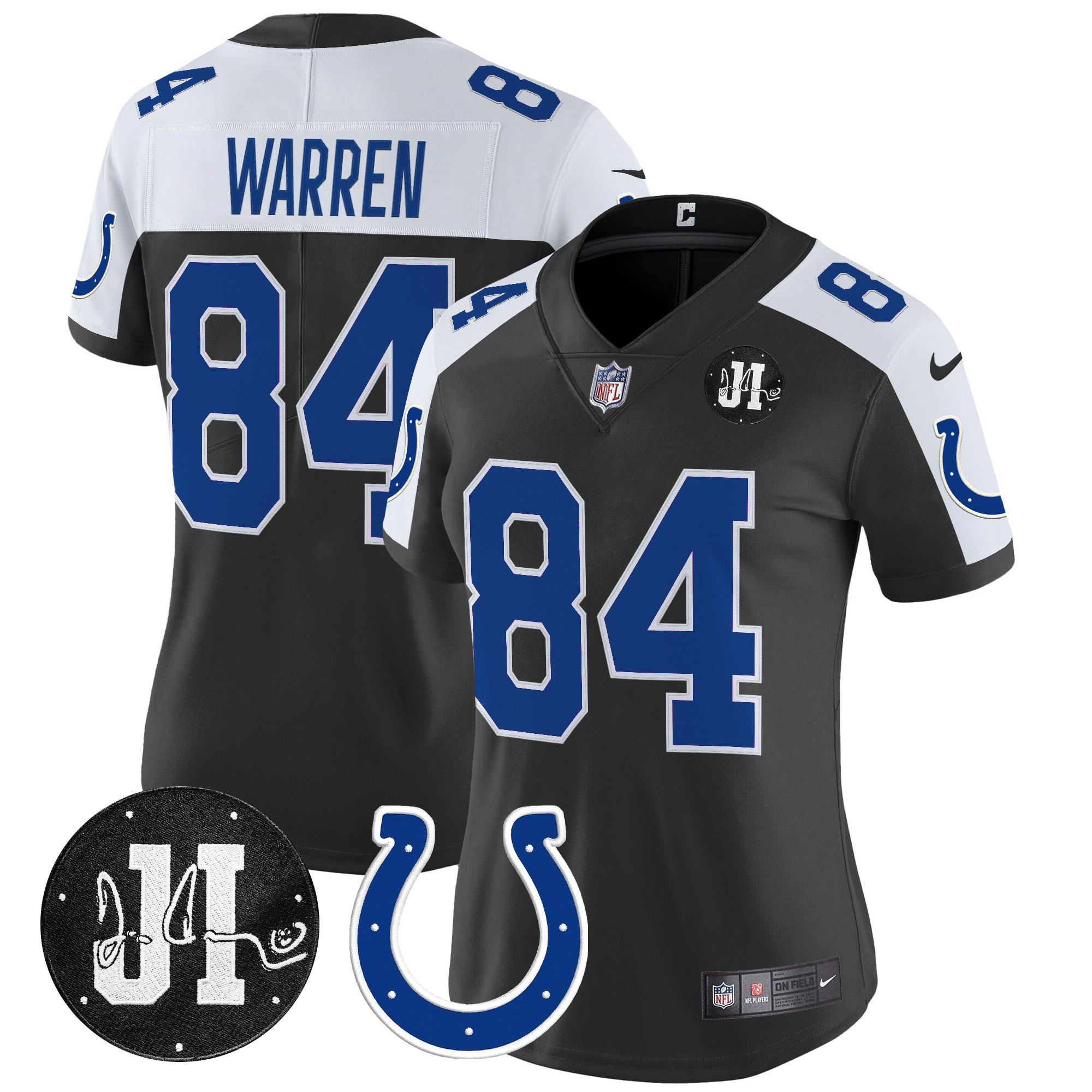 Tyler Warren Women's Indianapolis Colts 2025 Jim Irsay Patch Vapor Limited Black Alternate Jersey - All Stitched