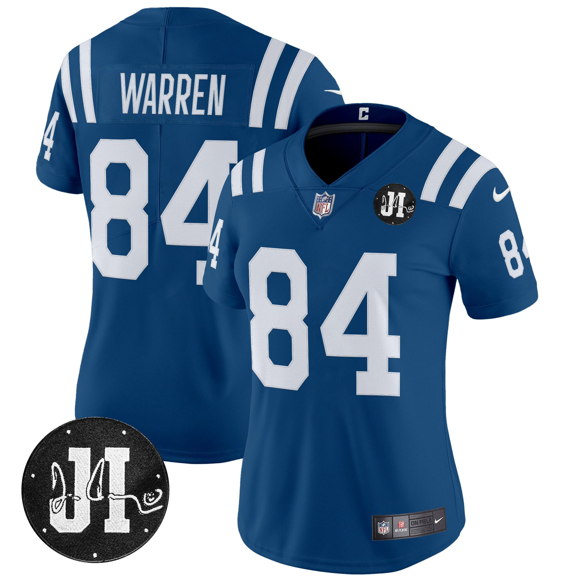 Tyler Warren Women's Indianapolis Colts 2025 Jim Irsay Patch Vapor Limited Royal Jersey - All Stitched