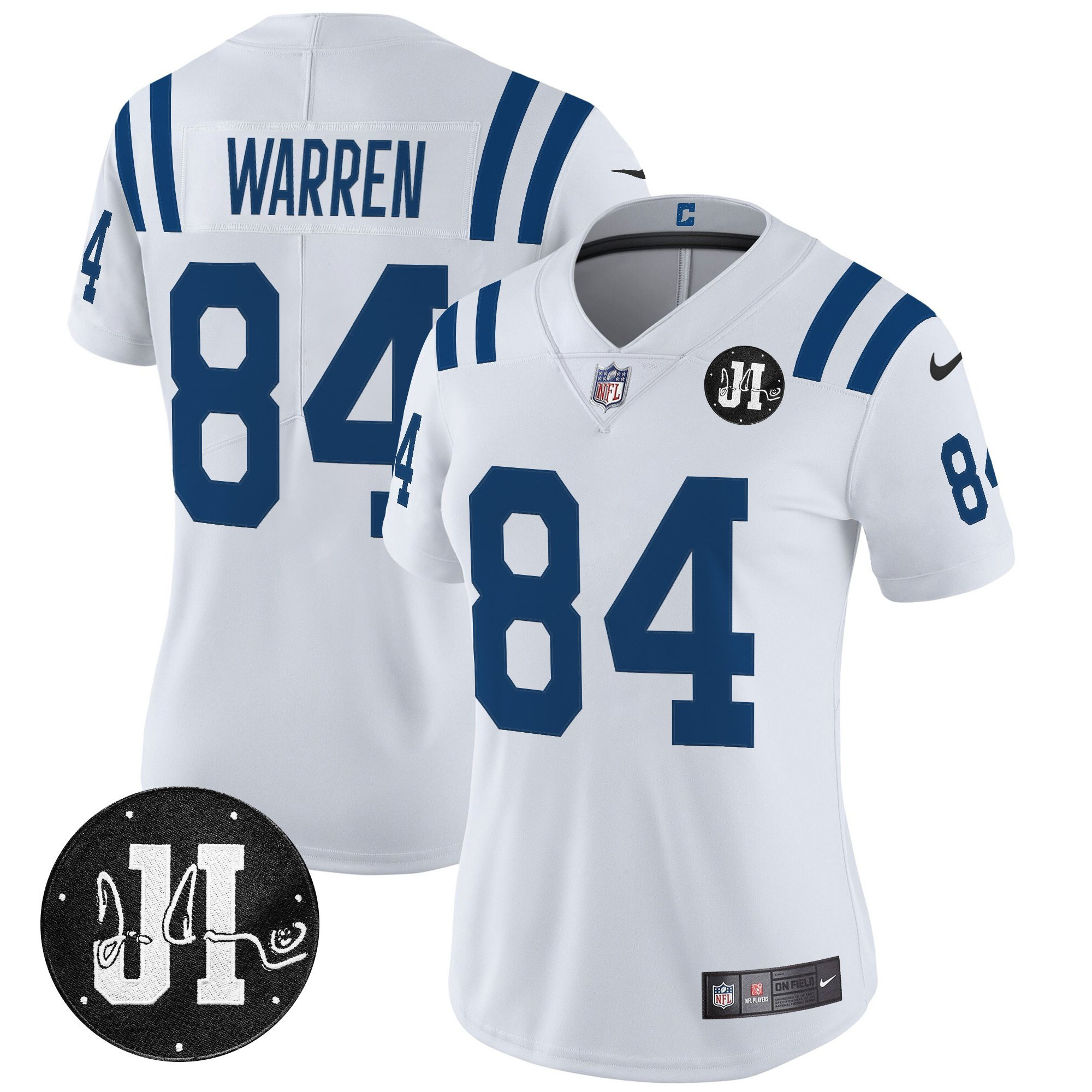 Tyler Warren Women's Indianapolis Colts 2025 Jim Irsay Patch Vapor Limited White Jersey - All Stitched