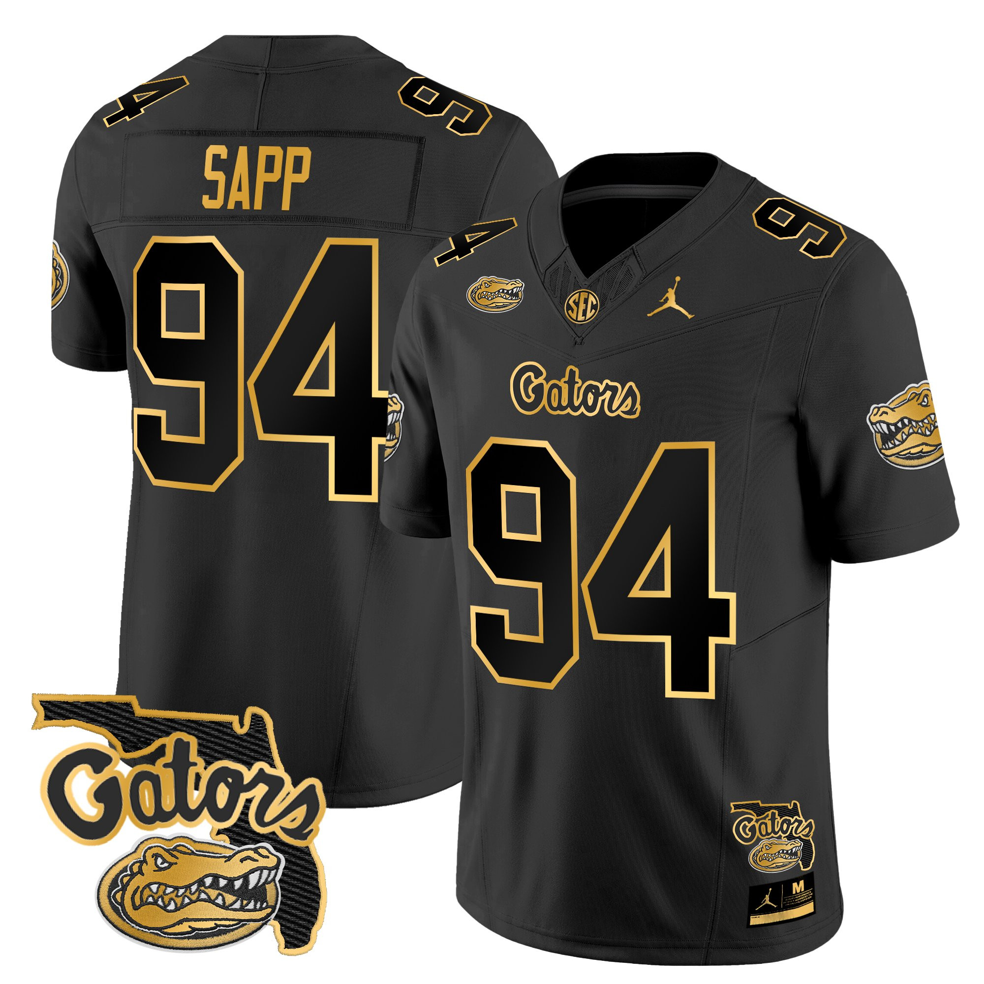 Tyreak?Sapp Men's Florida Gators 2025 Florida Patch Gold Vapor Limited Black Gold Jersey - All Stitched
